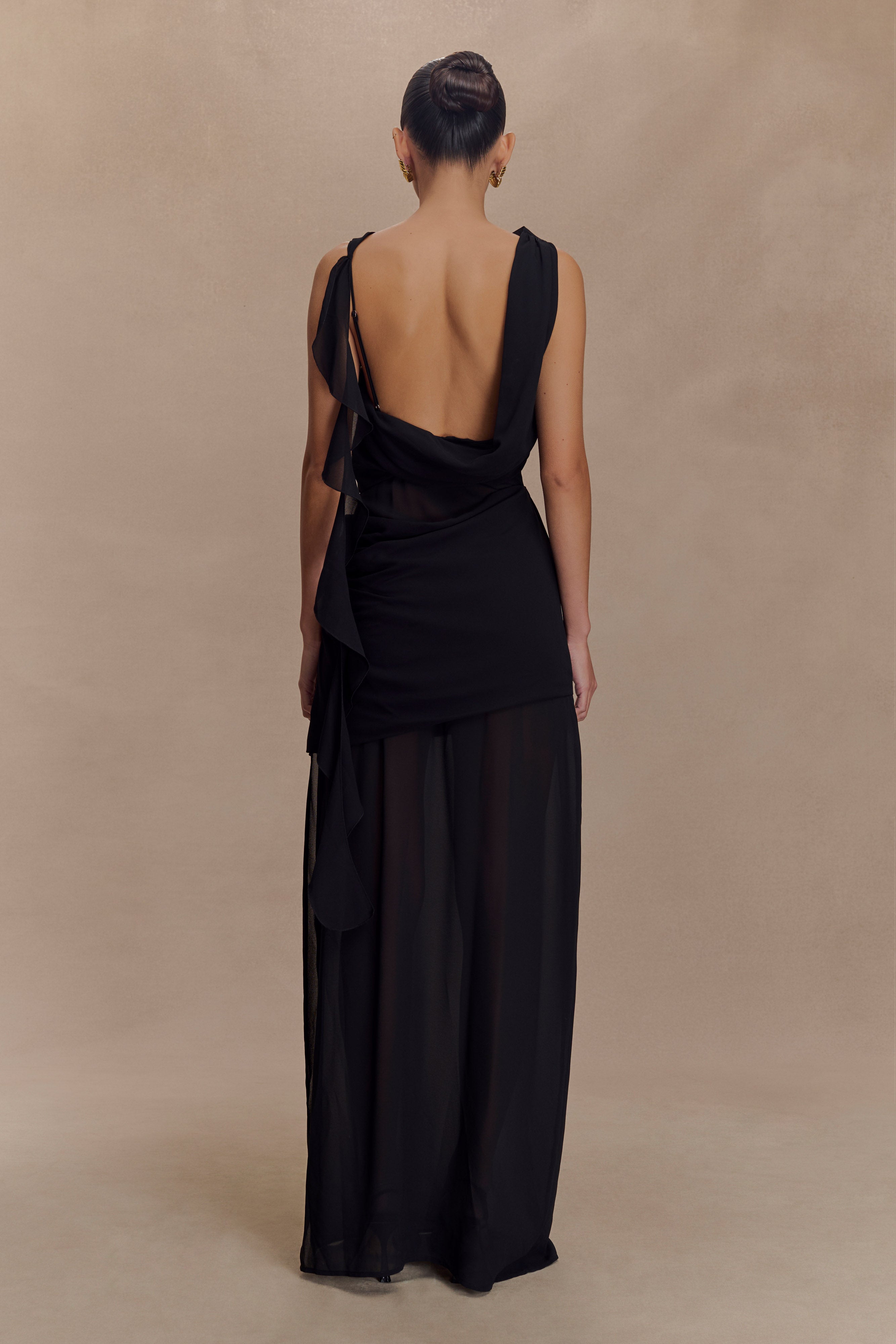 Daria Draped Chiffon Maxi Dress - Black - Image 3