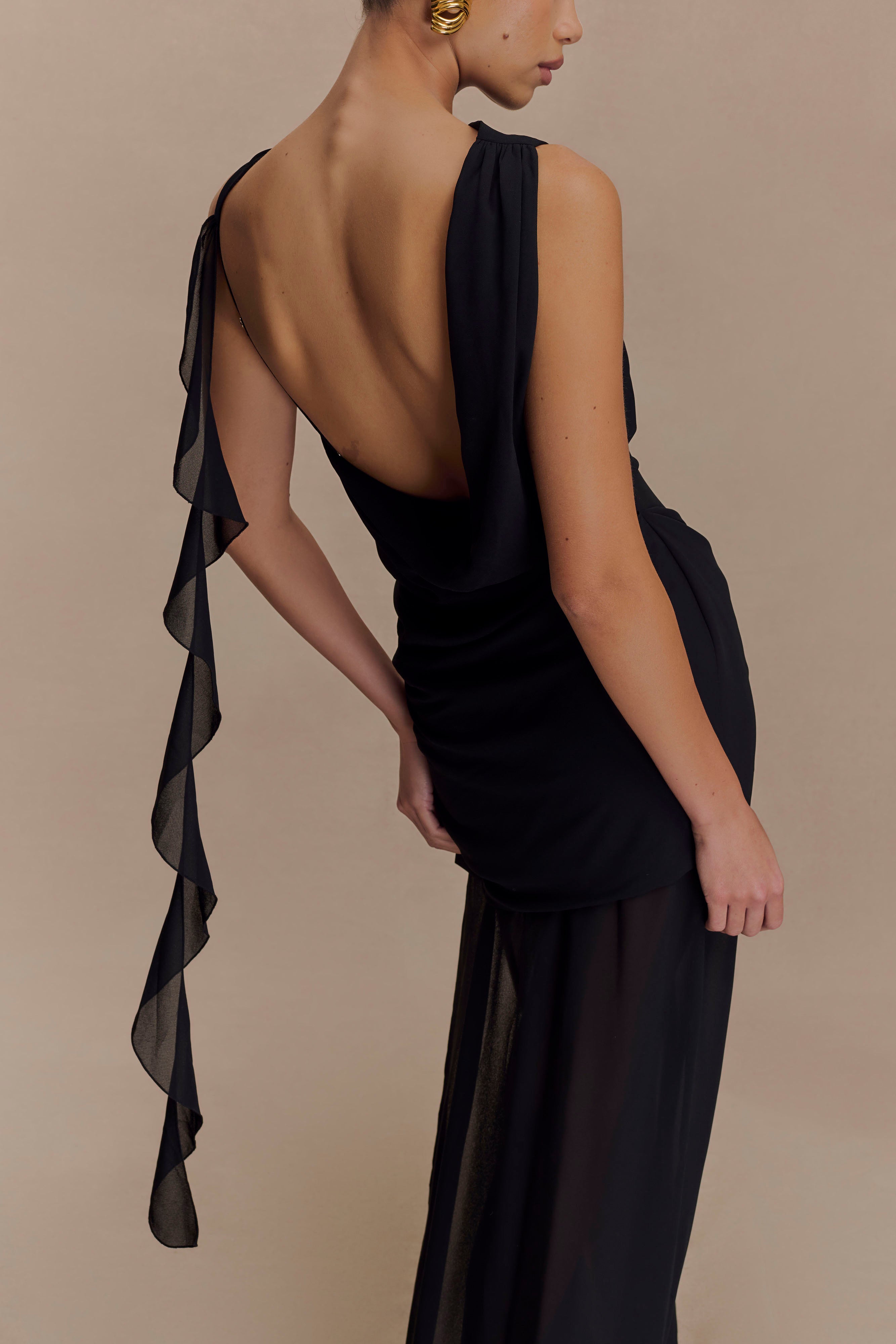 Alternative view of Daria Draped Chiffon Maxi Dress - Black