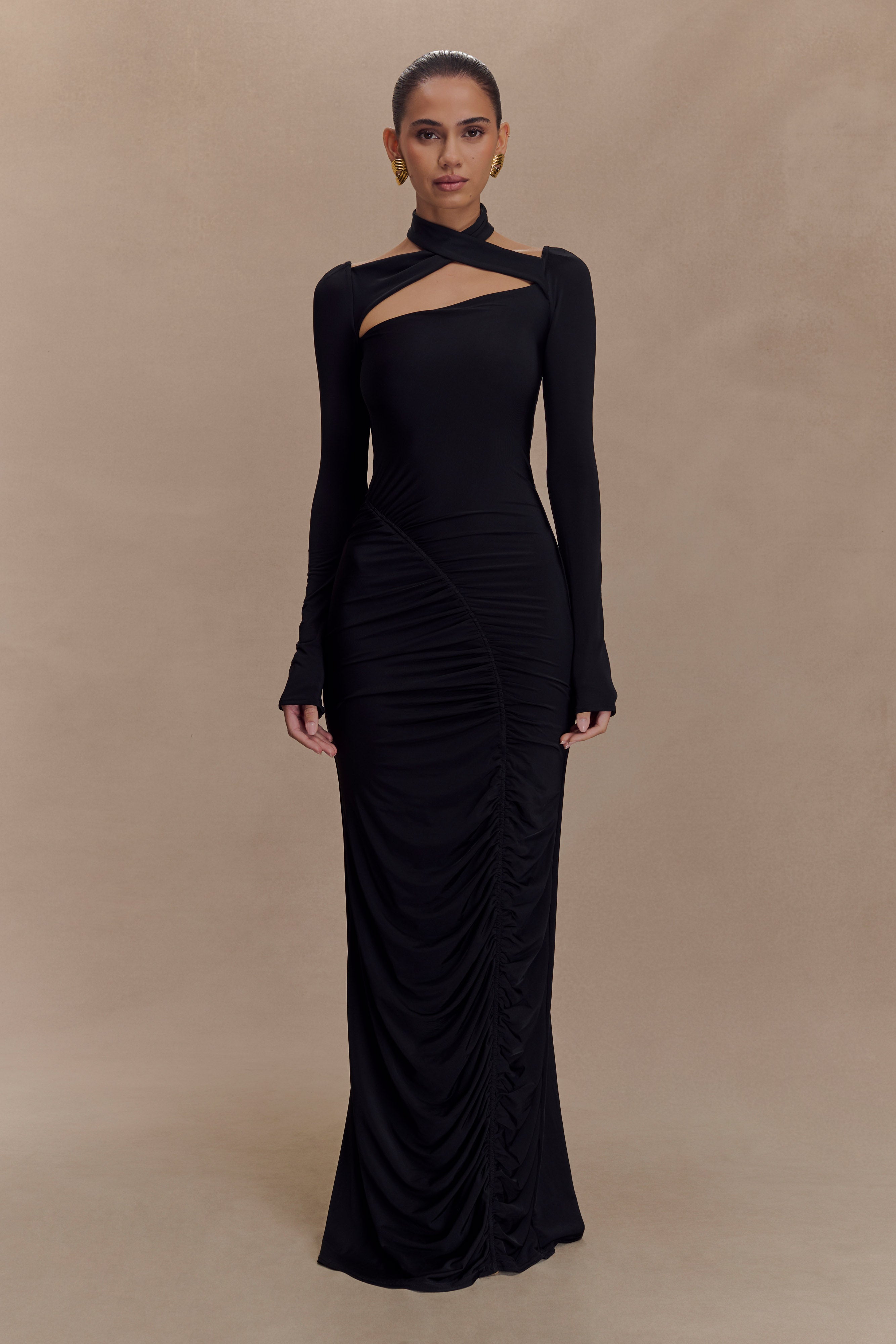 Alternative view of Lyndon Long Sleeve Slinky Maxi Dress - Black