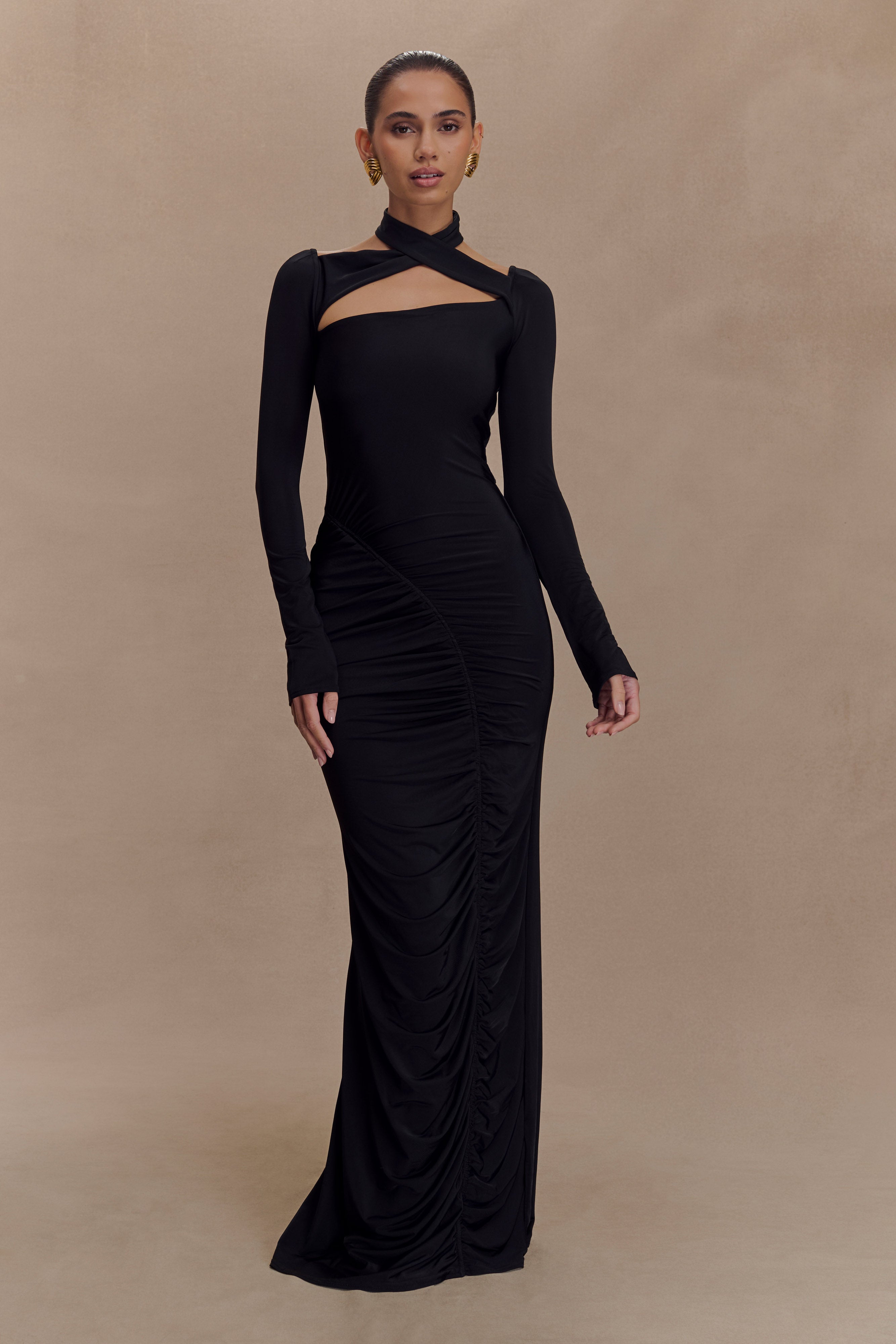 Lyndon Long Sleeve Slinky Maxi Dress - Black - Image 6