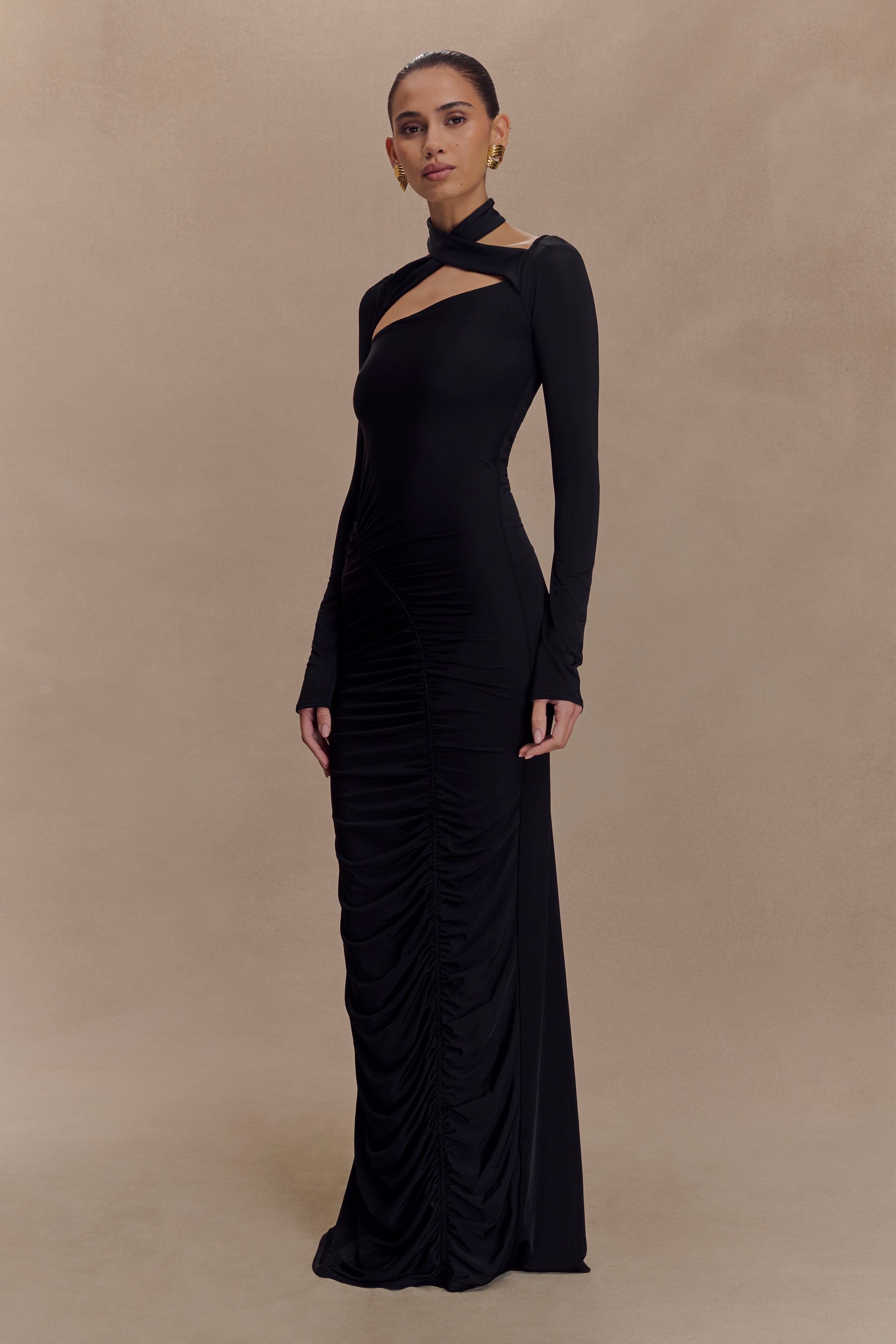 Lyndon Long Sleeve Slinky Maxi Dress - Black - Image 5