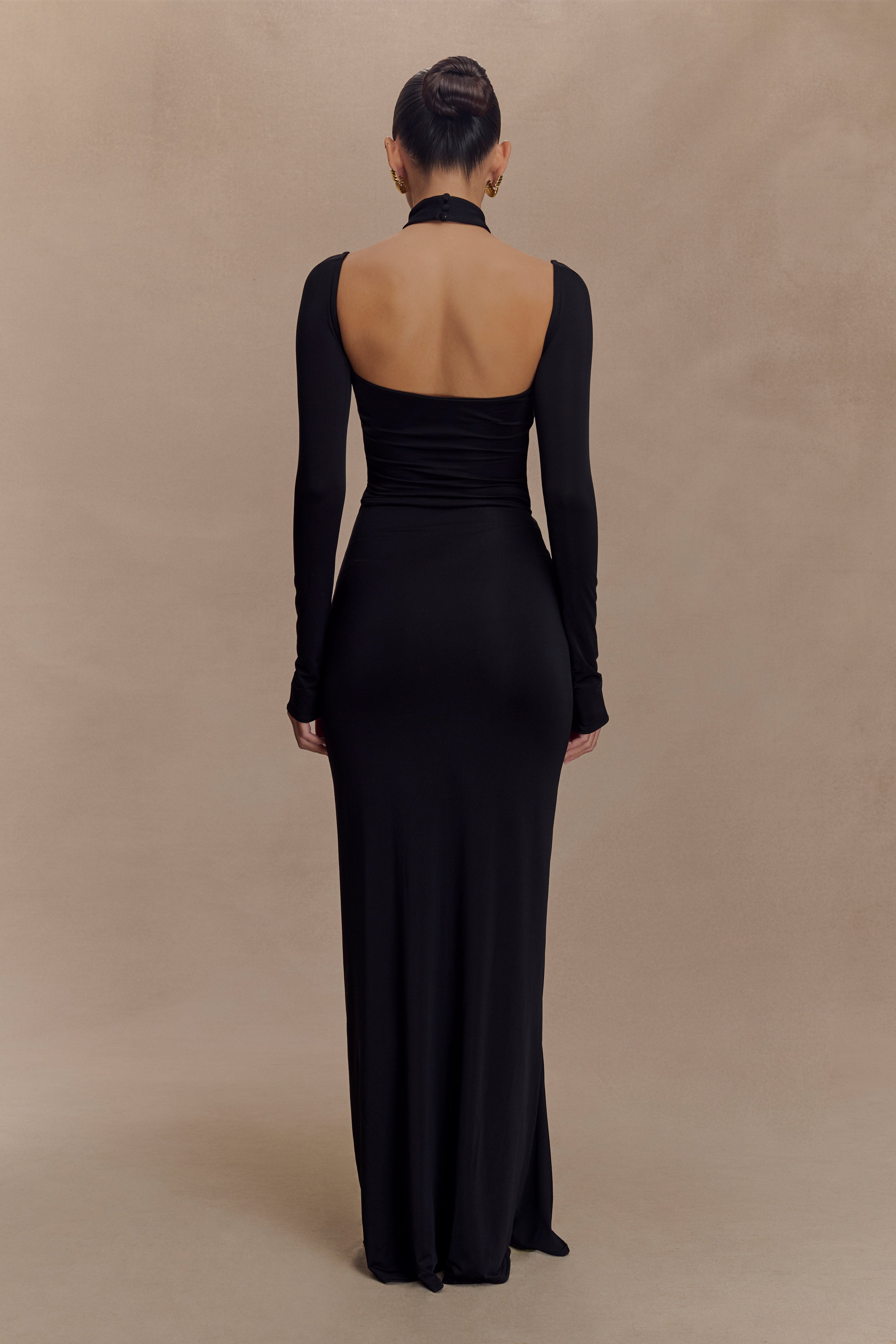 Lyndon Long Sleeve Slinky Maxi Dress - Black - Image 3