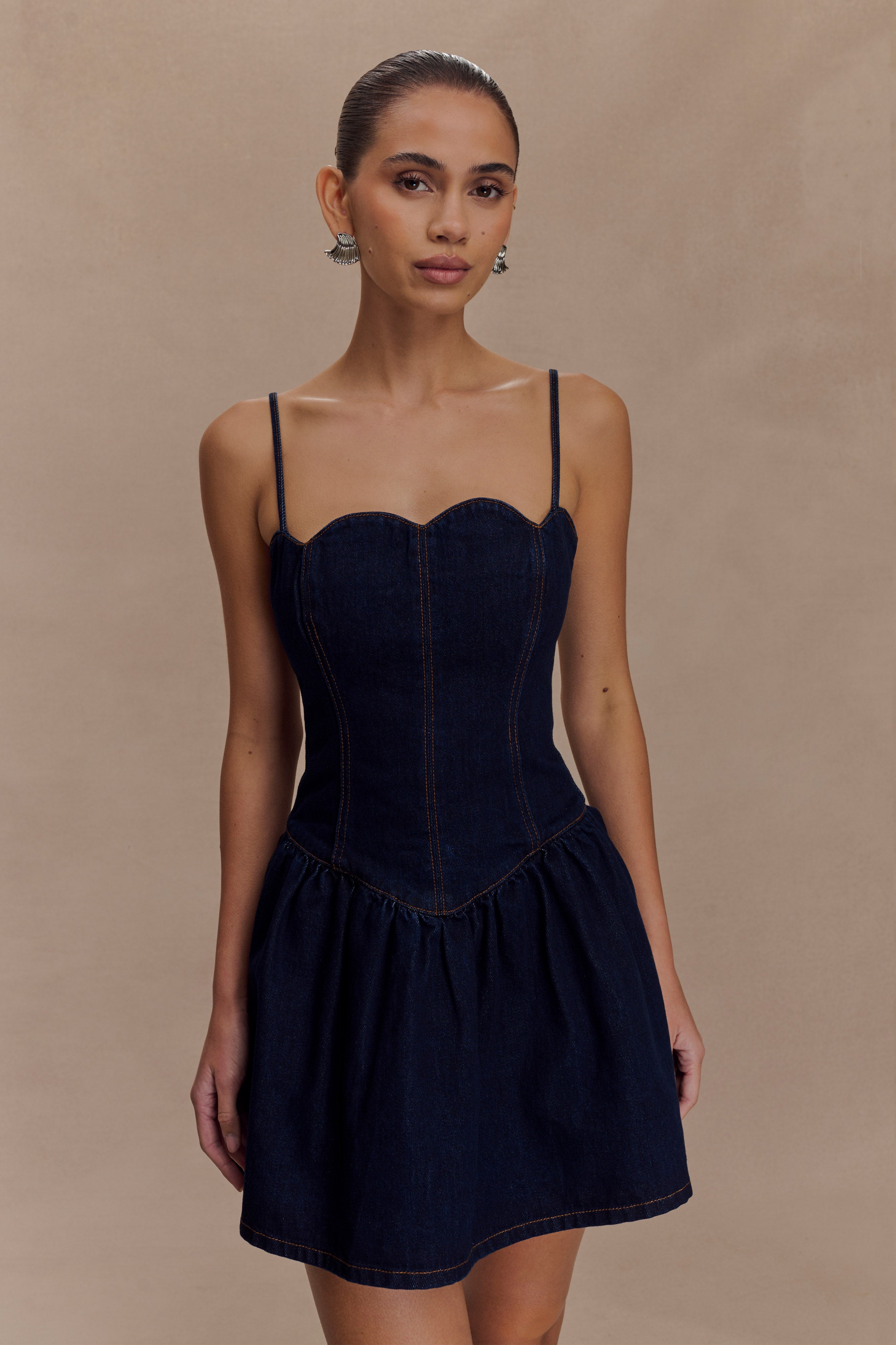 Cheyenne Scallop Denim Mini Dress - Indigo Blue - Image 7