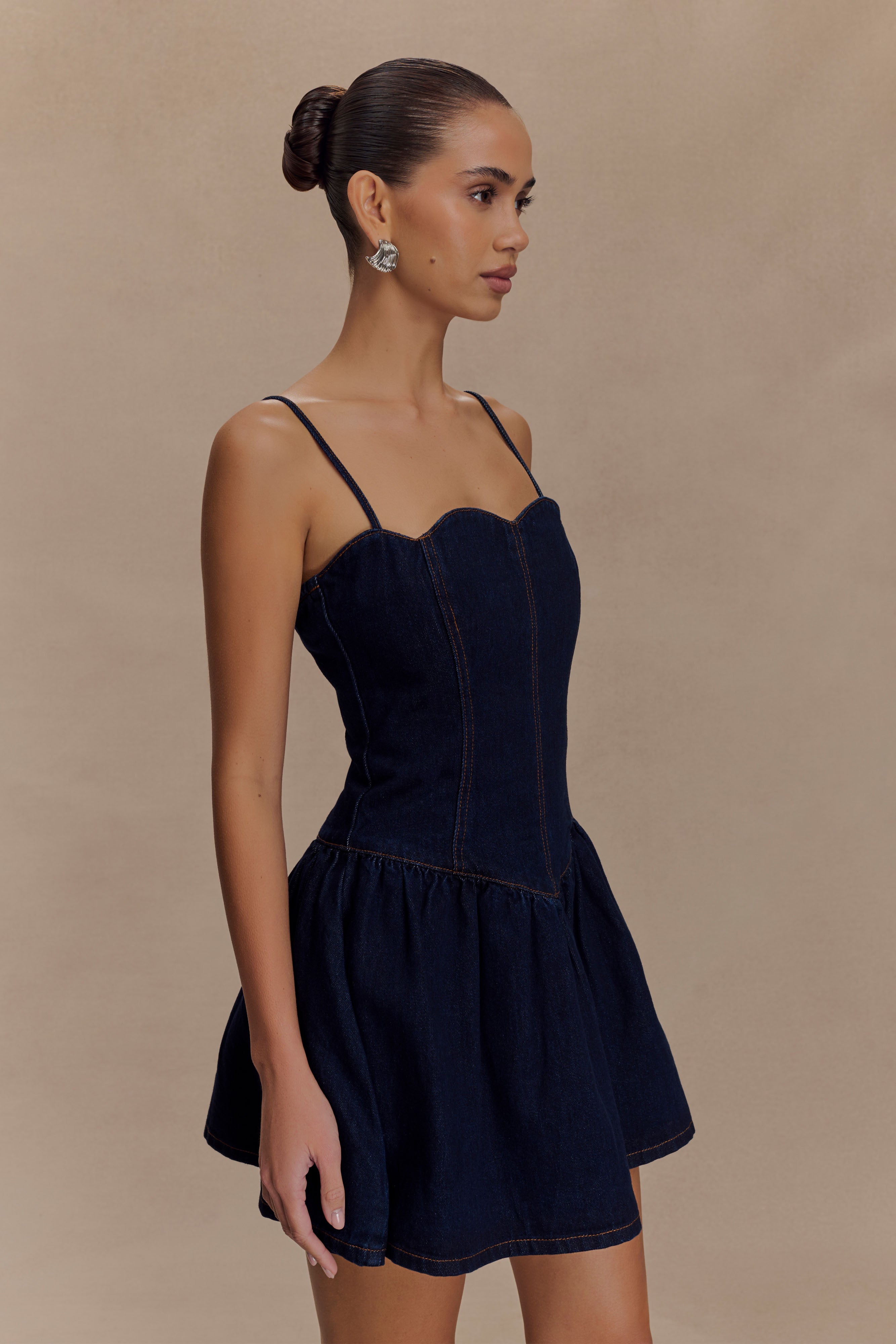Cheyenne Scallop Denim Mini Dress - Indigo Blue - Image 5
