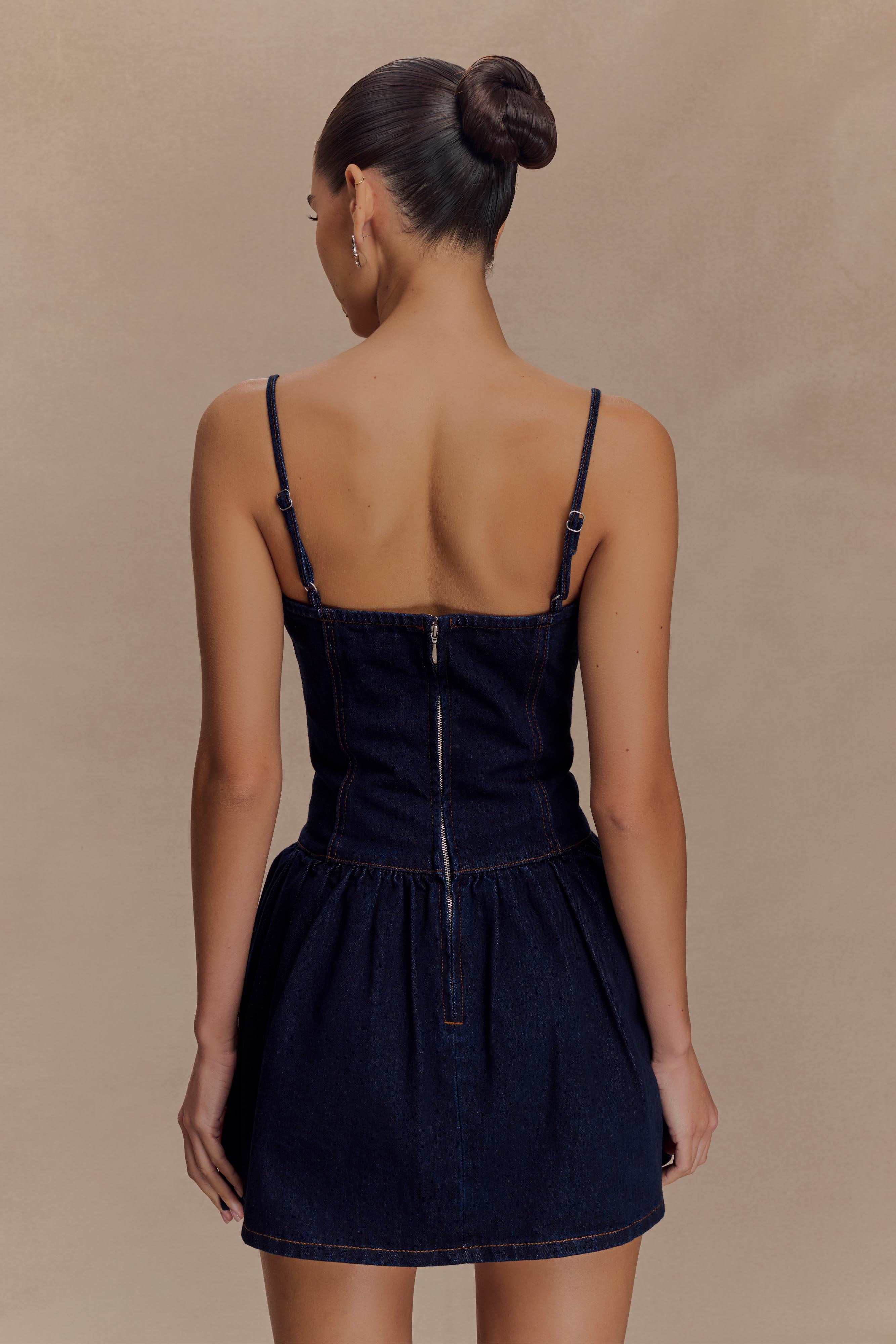 Cheyenne Scallop Denim Mini Dress - Indigo Blue - Image 6