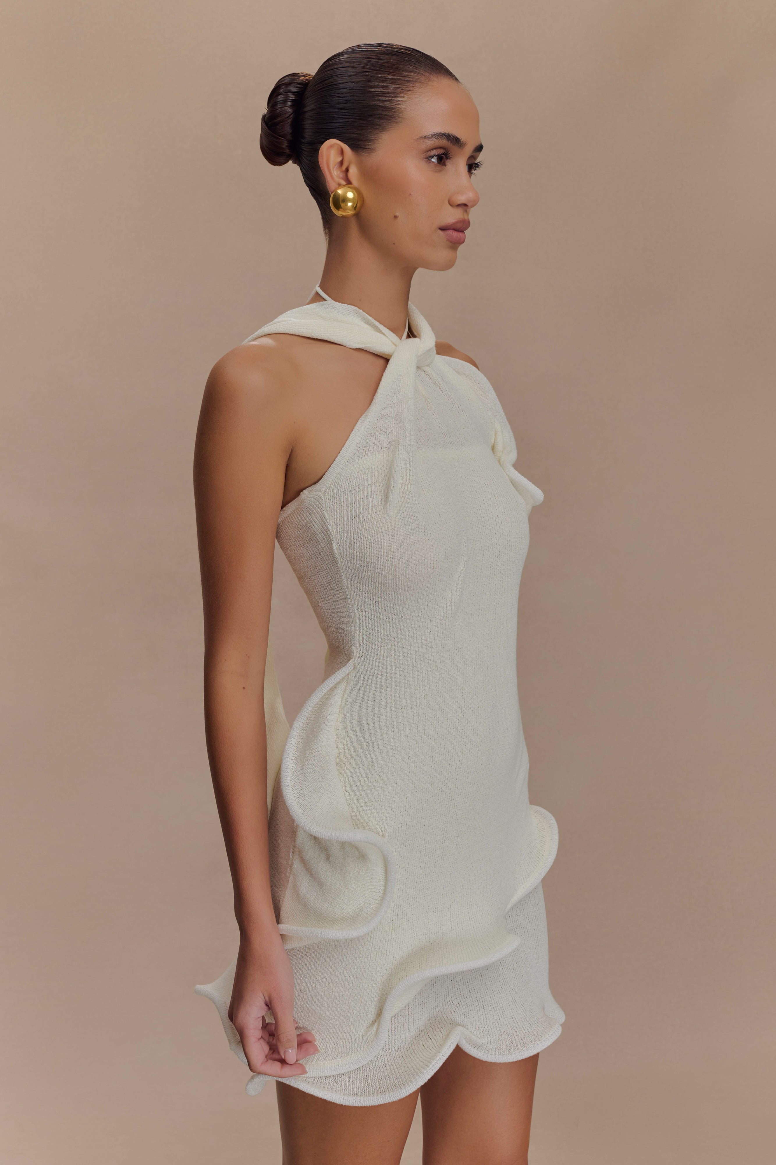 Caprice Halter Knit Mini Dress - White - Image 4