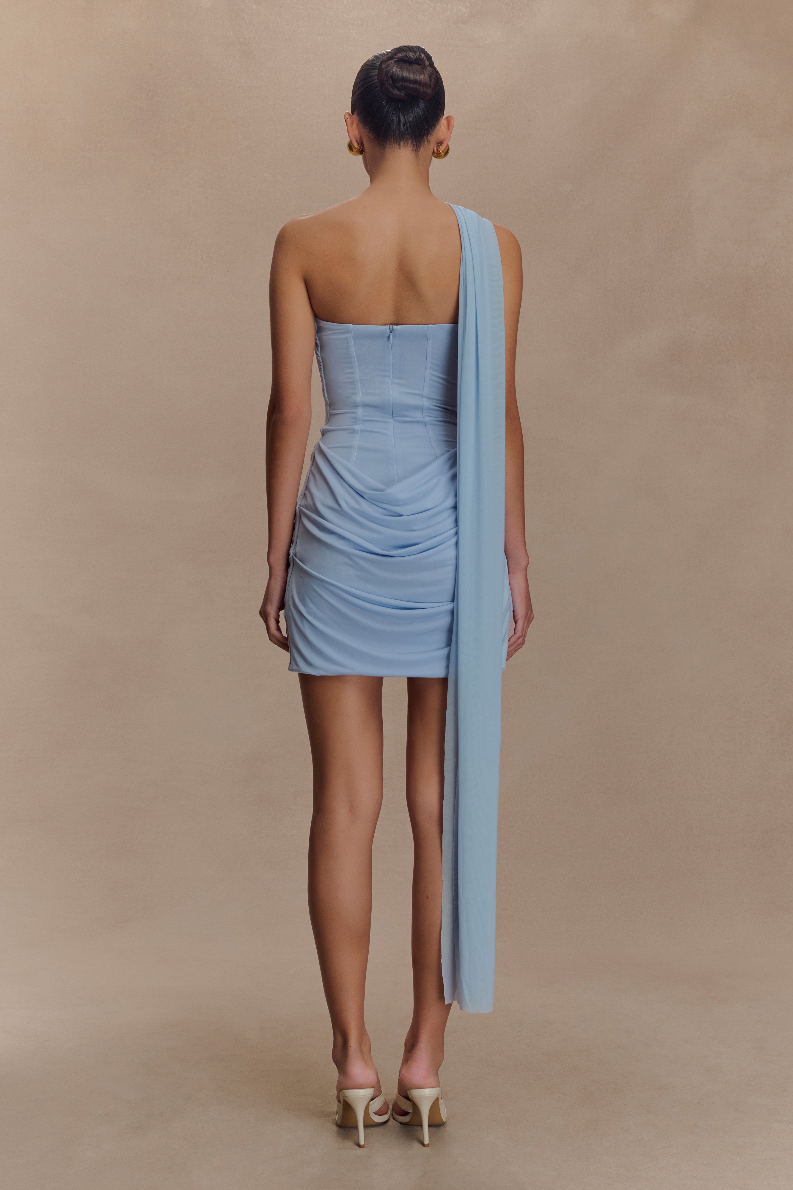 Alternative view of Mattea Slinky And Mesh Mini Dress With Scarf - Powder Blue