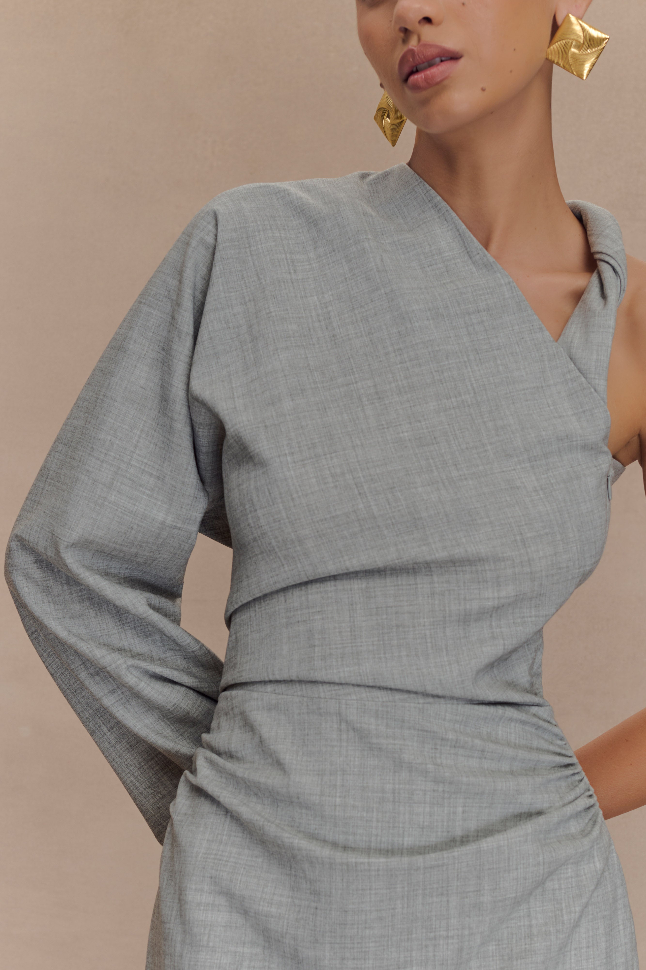 Dorian Twist Shoulder Mini Dress - Charcoal Marle - Image 3