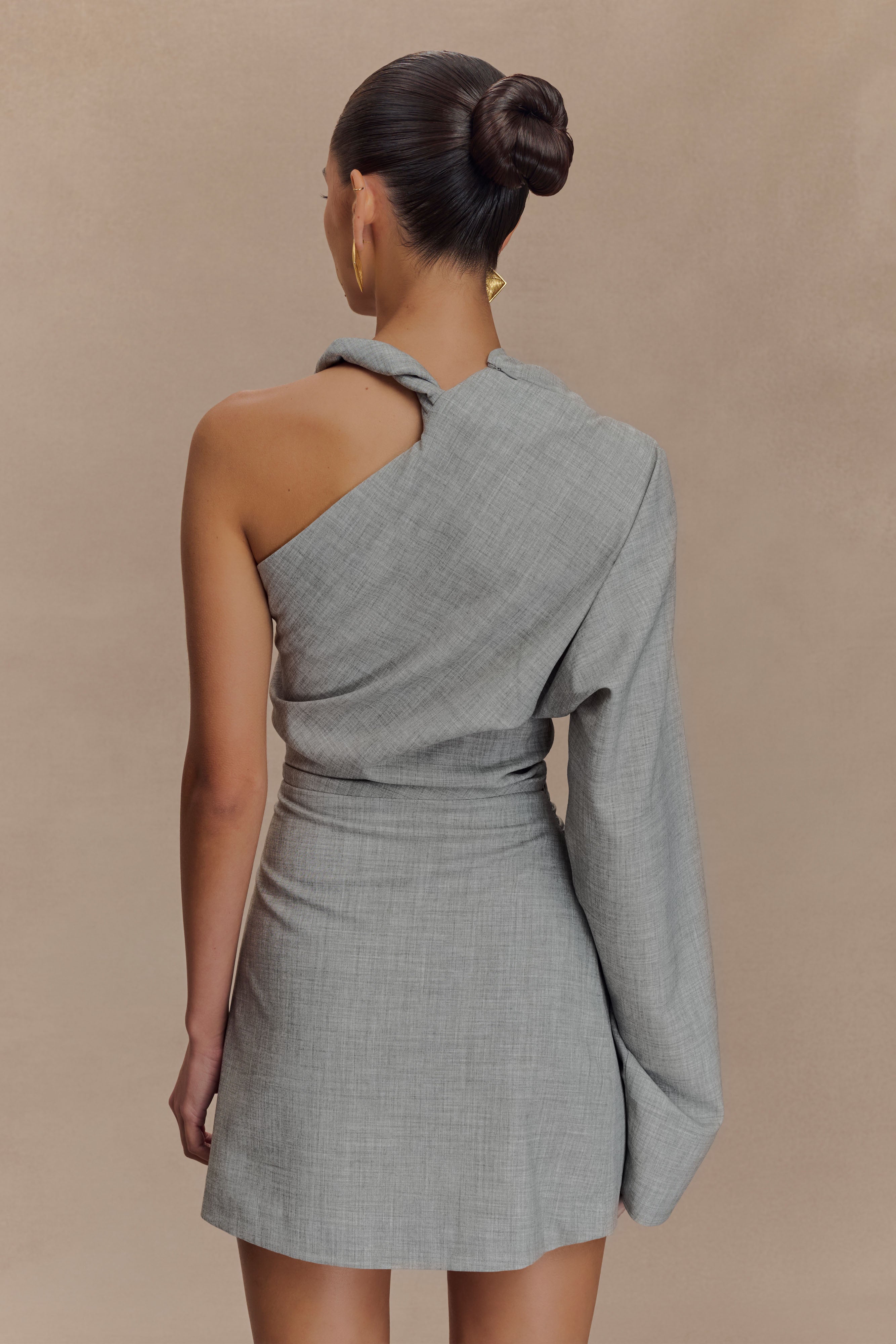 Alternative view of Dorian Twist Shoulder Mini Dress - Charcoal Marle