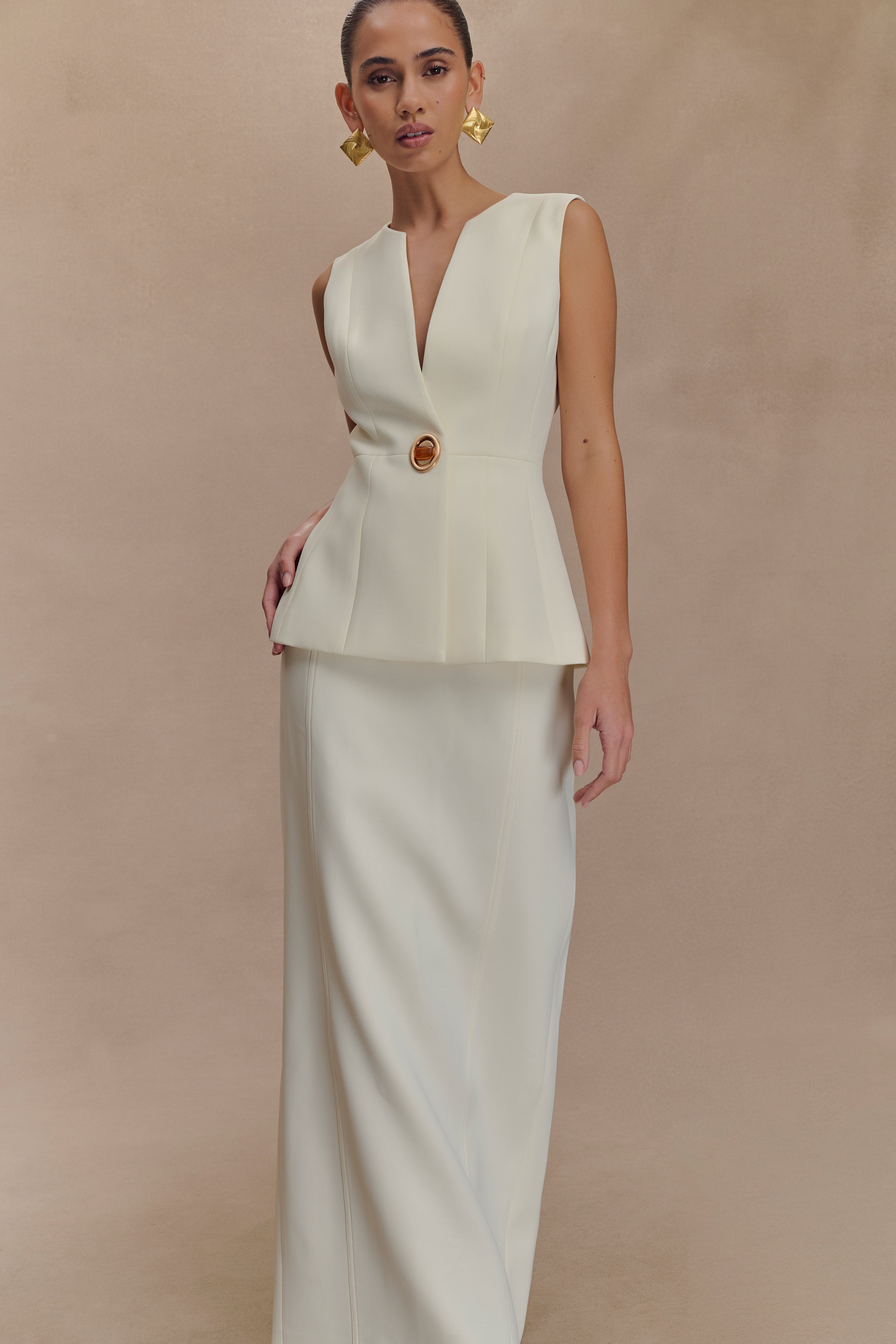 Angelie Suiting Maxi Skirt - Ivory - Image 4