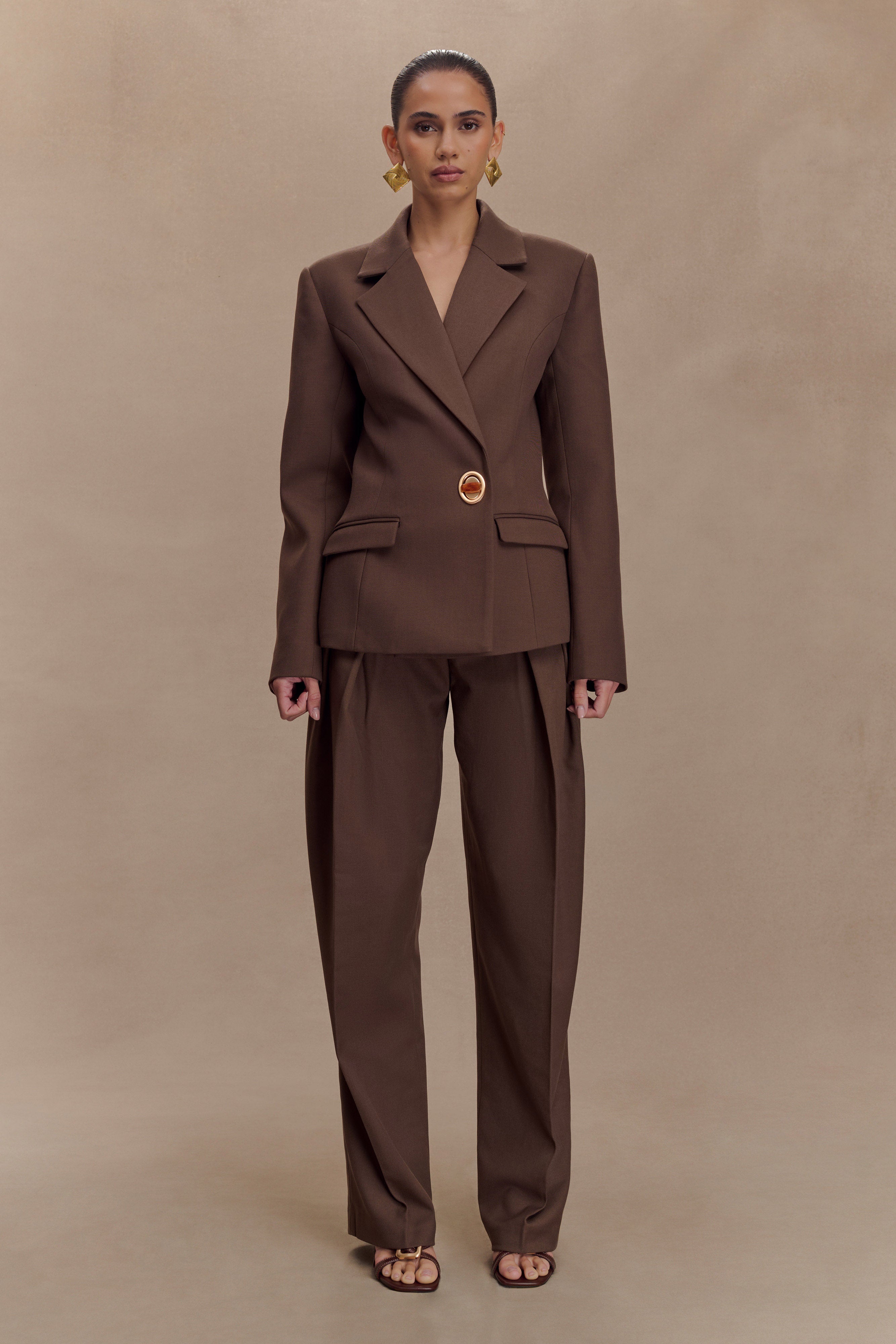 Penelope Pleated High Waisted Pants - Chocolate - Image 7
