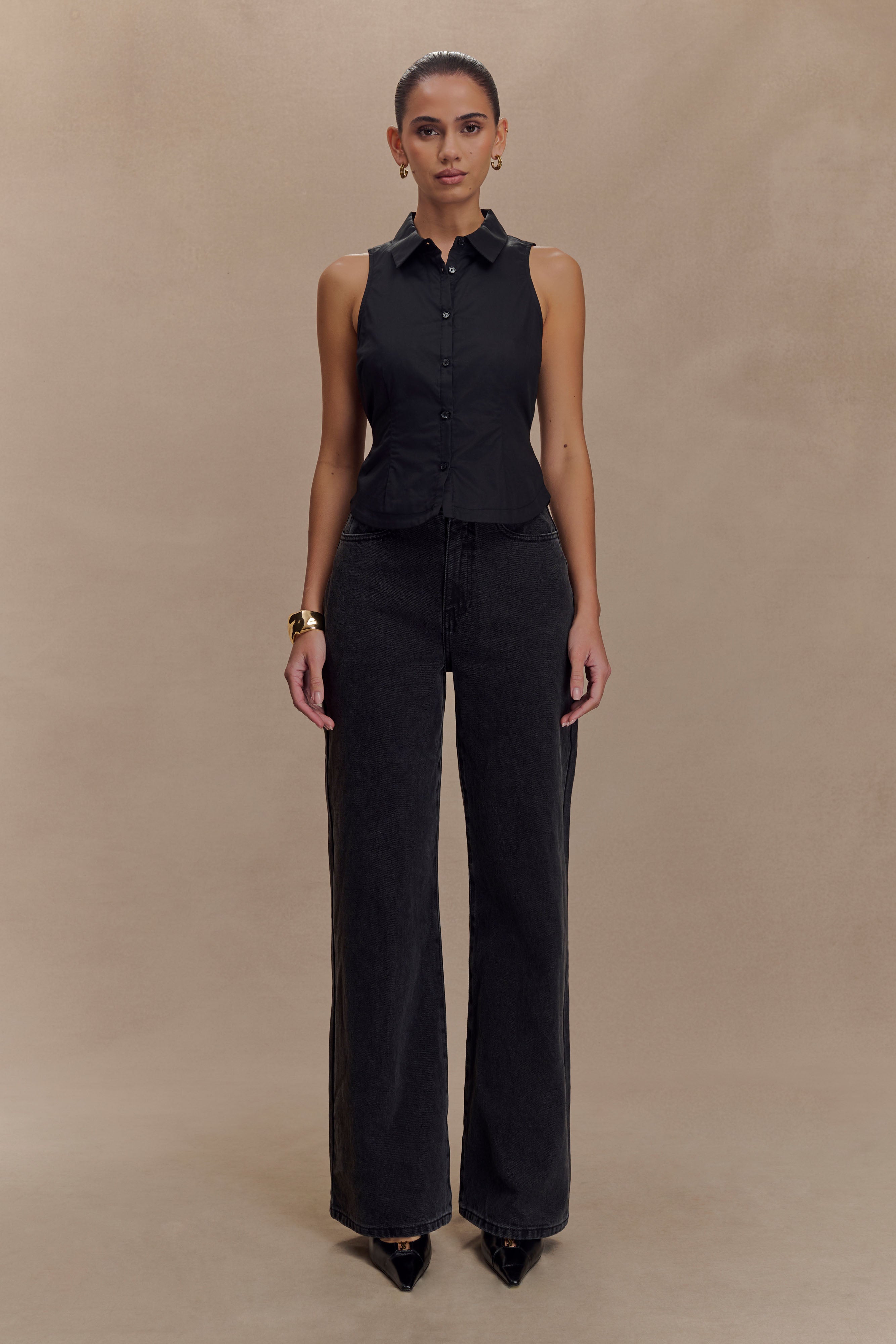 Selene Sleeveless Halter Shirt - Black - Image 6