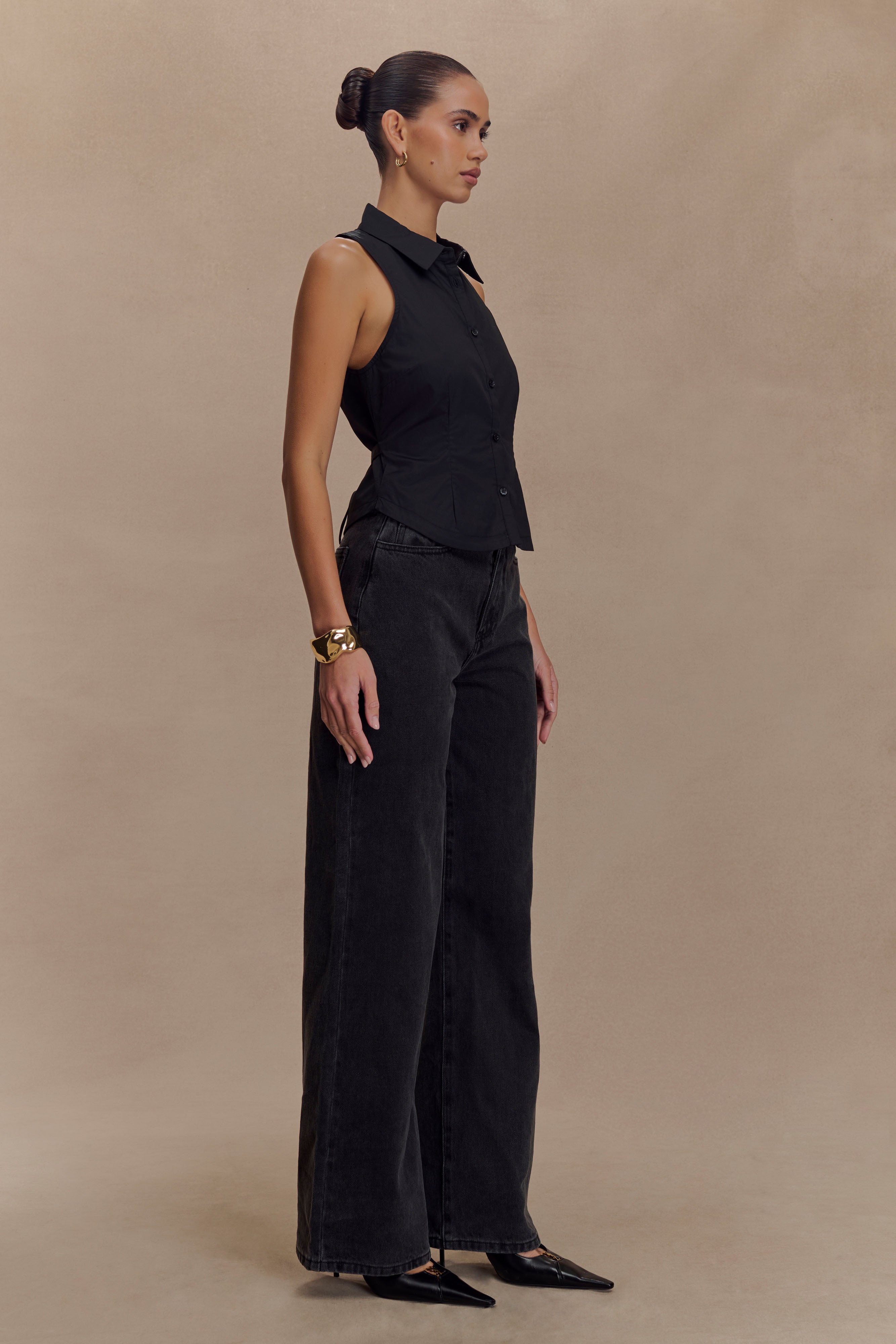 Selene Sleeveless Halter Shirt - Black - Image 4