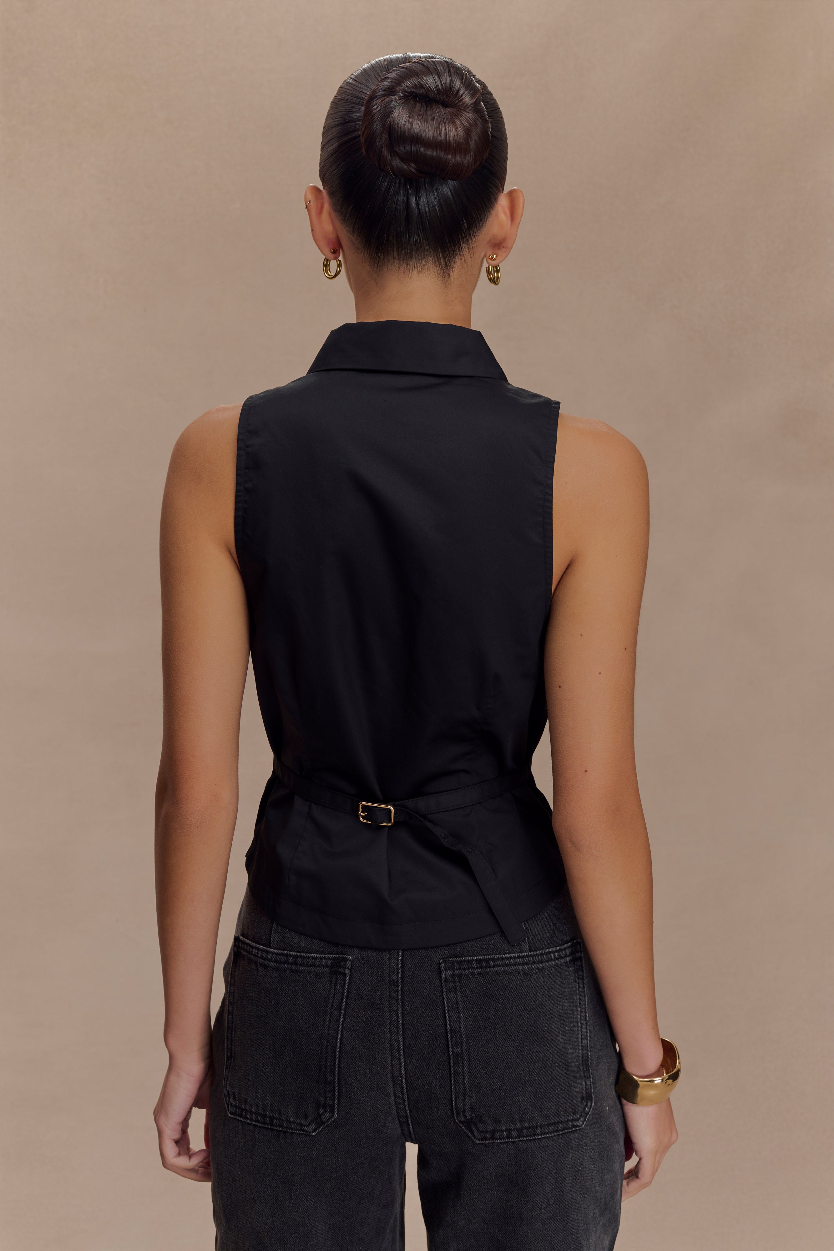 Alternative view of Selene Sleeveless Halter Shirt - Black