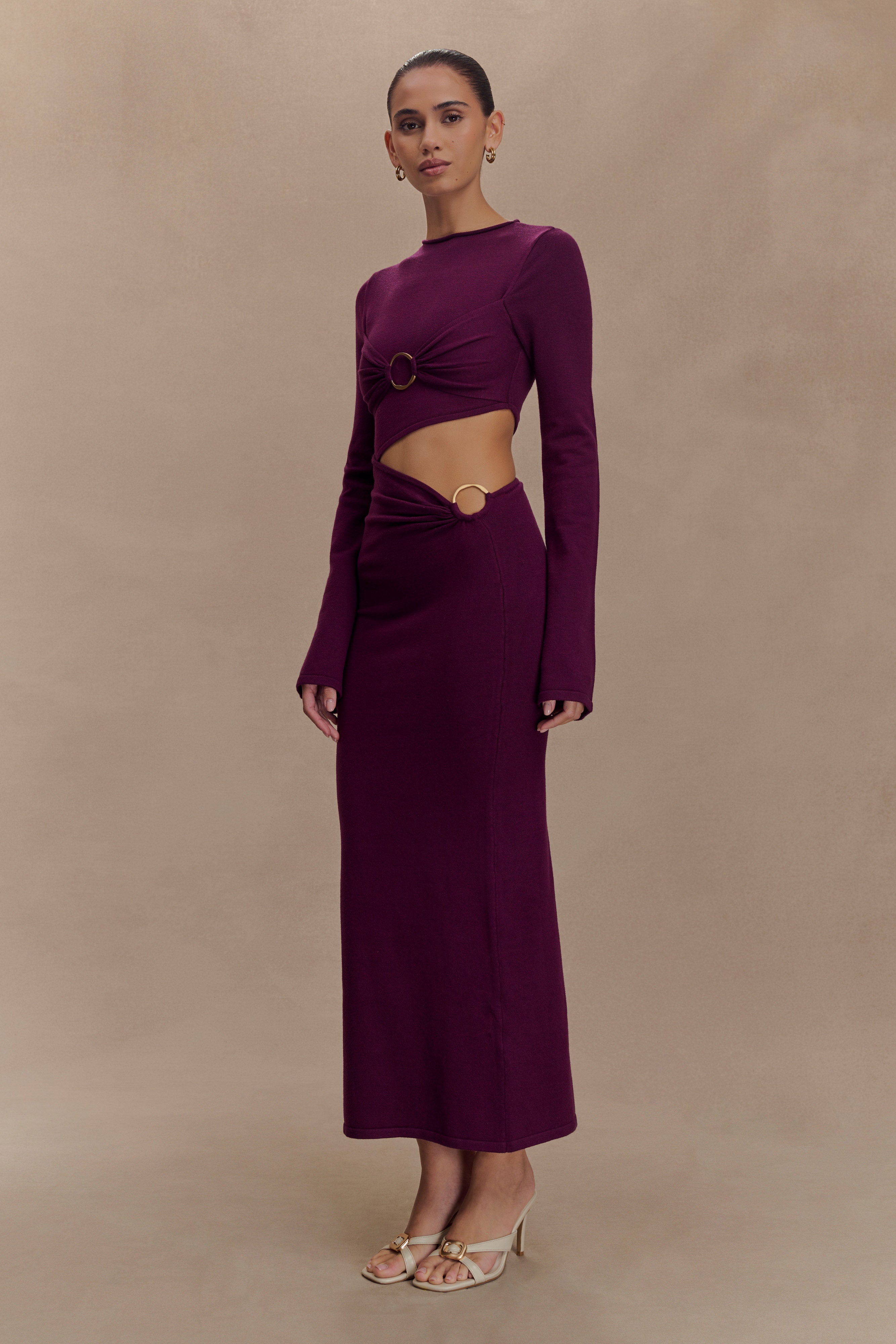 Azariah Long Sleeve Knit Midi Dress - Plum - Image 4