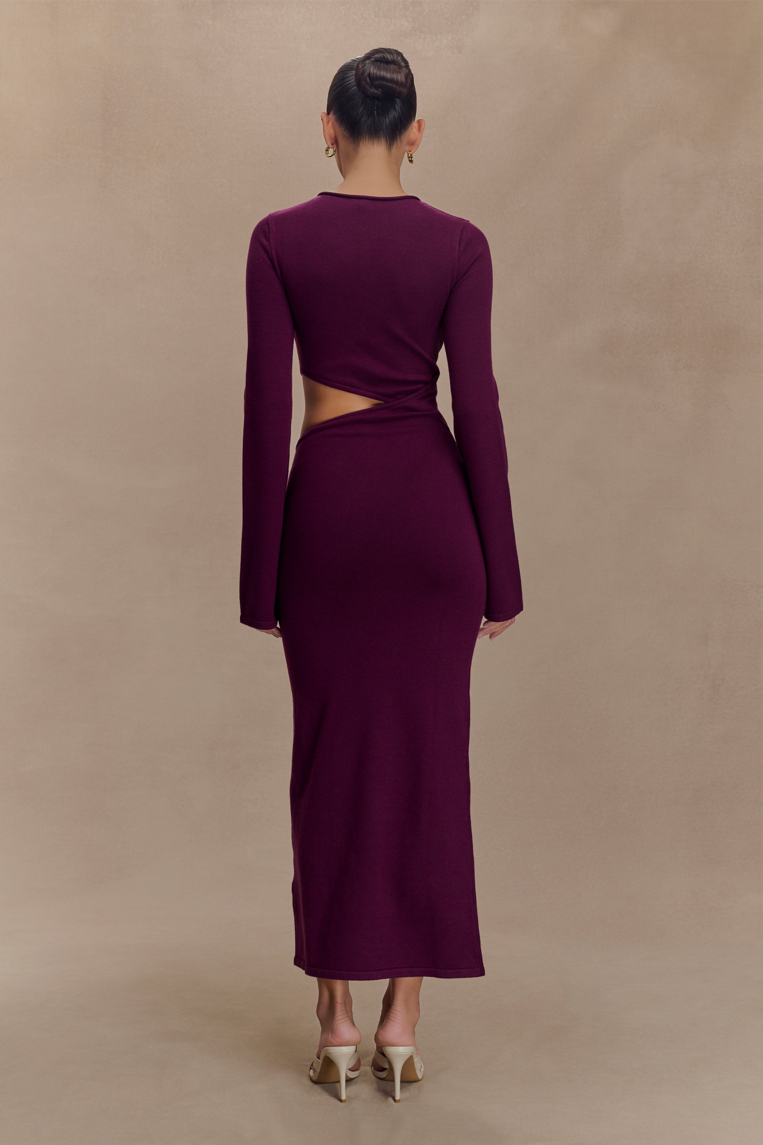 Azariah Long Sleeve Knit Midi Dress - Plum - Image 2