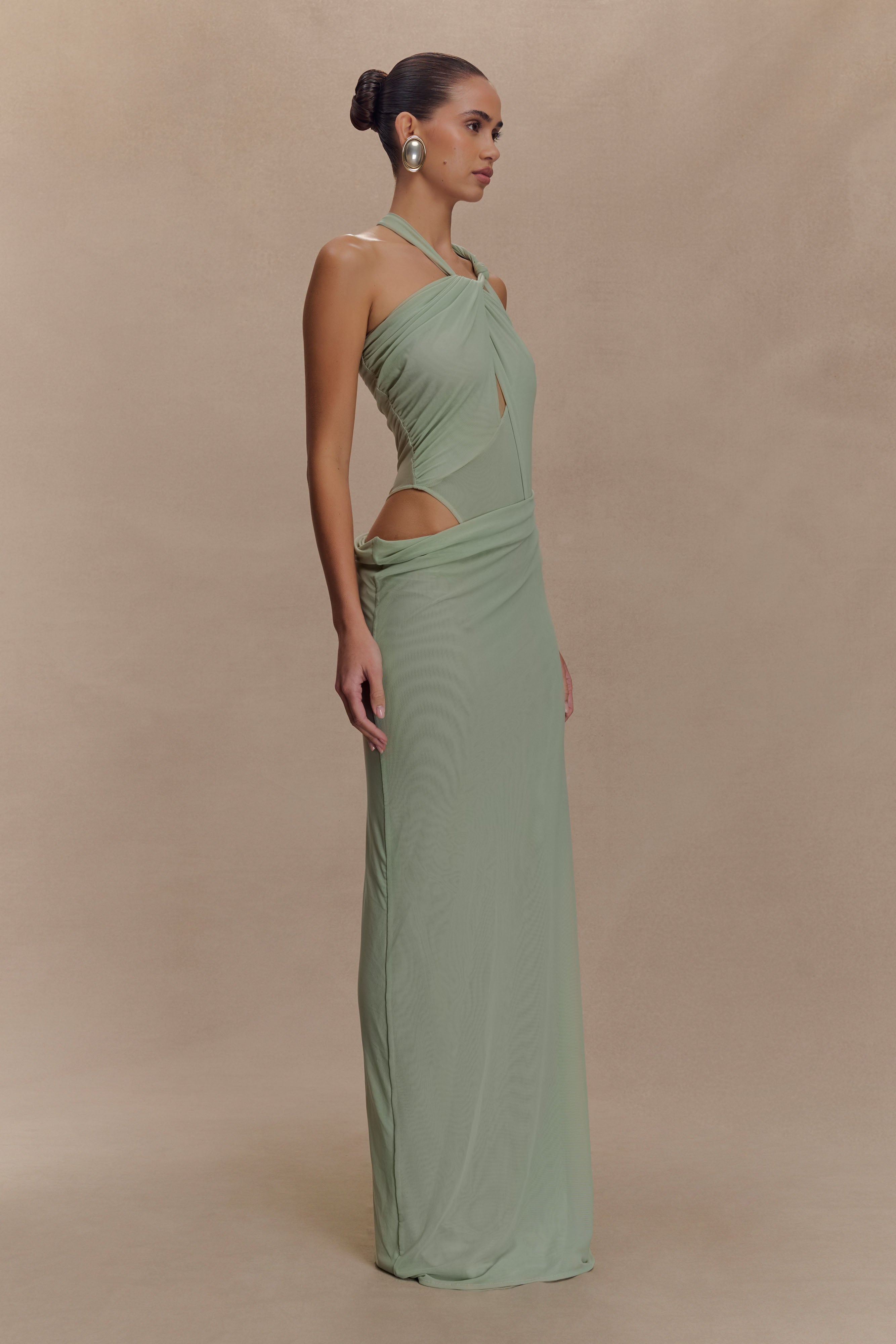 Edwina Knotted Mesh Maxi Dress - Sage - Image 5
