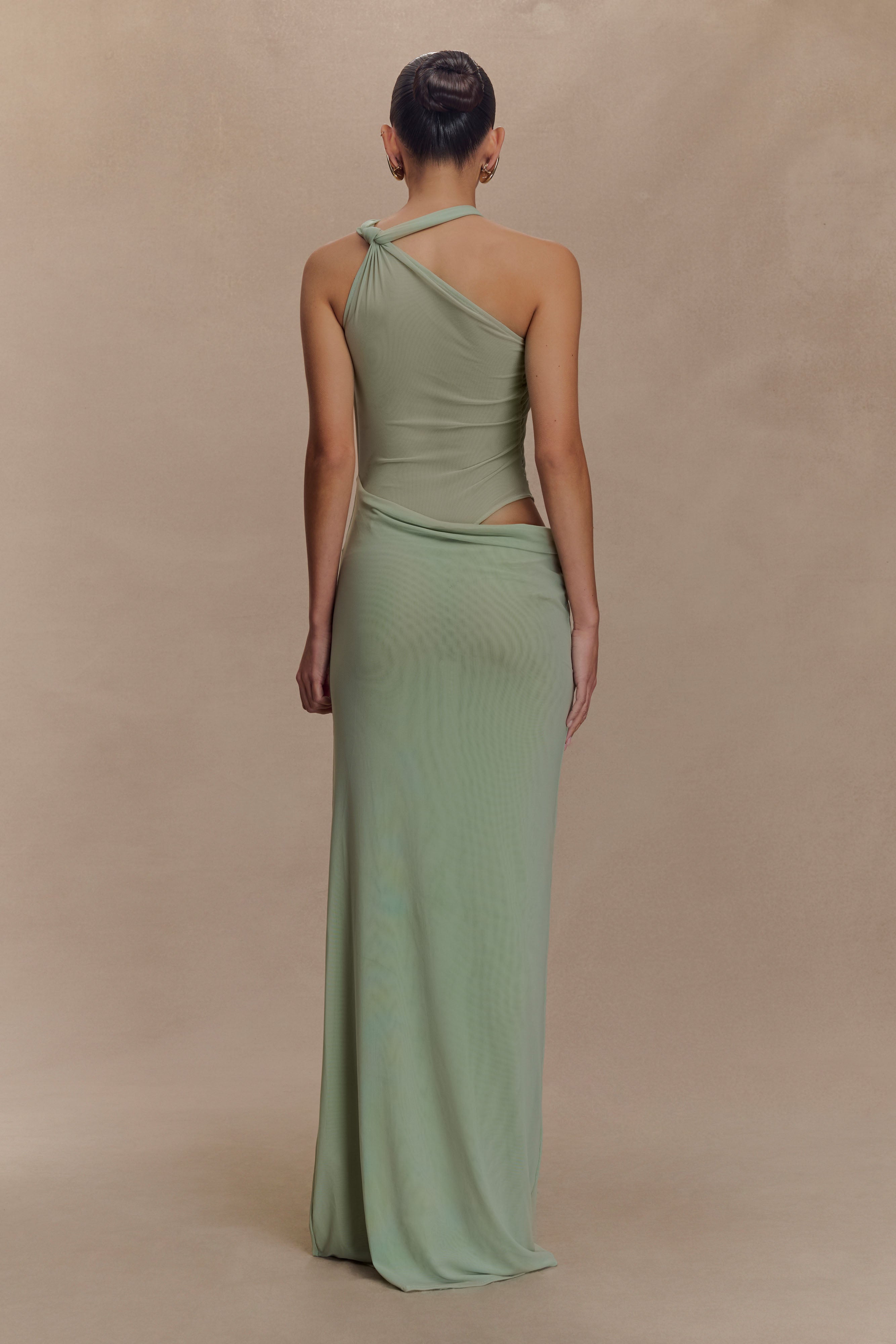 Edwina Knotted Mesh Maxi Dress - Sage - Image 2