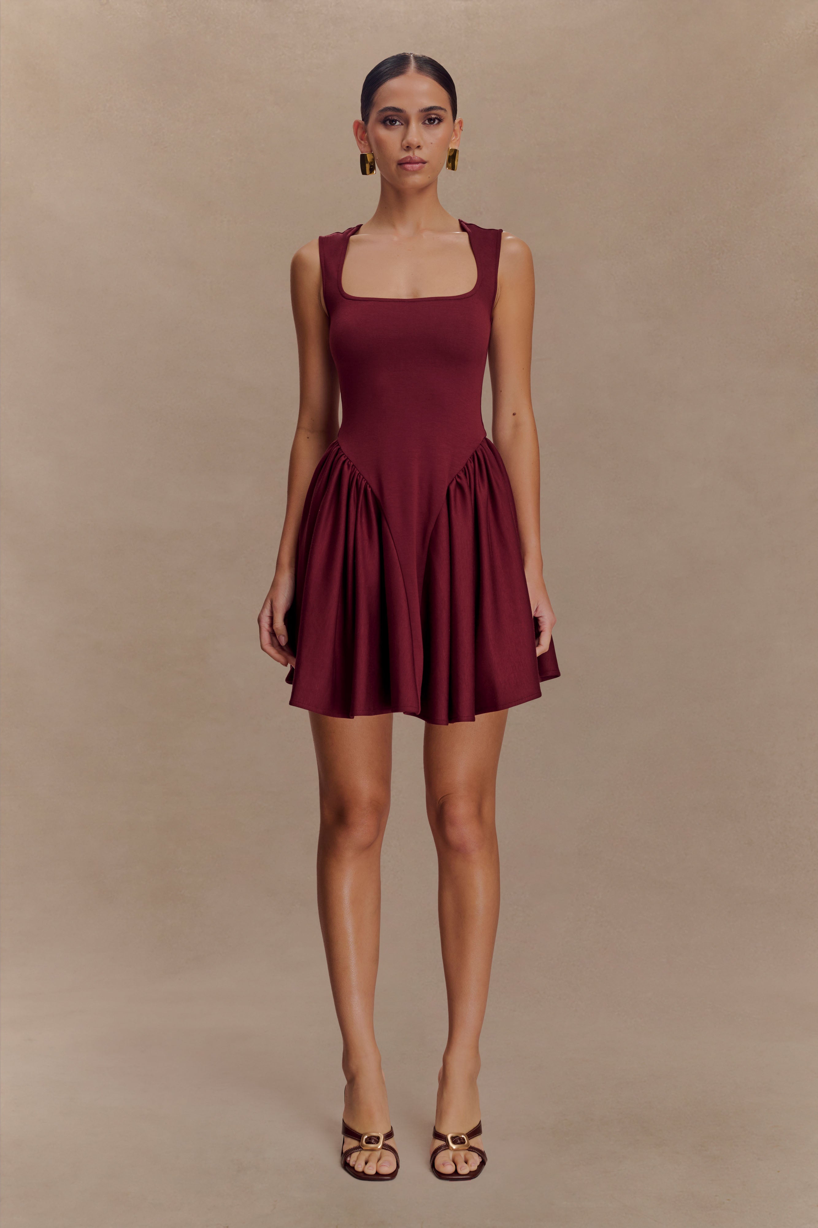 Sharon Scuba Jersey Mini Dress - Wine - Image 6