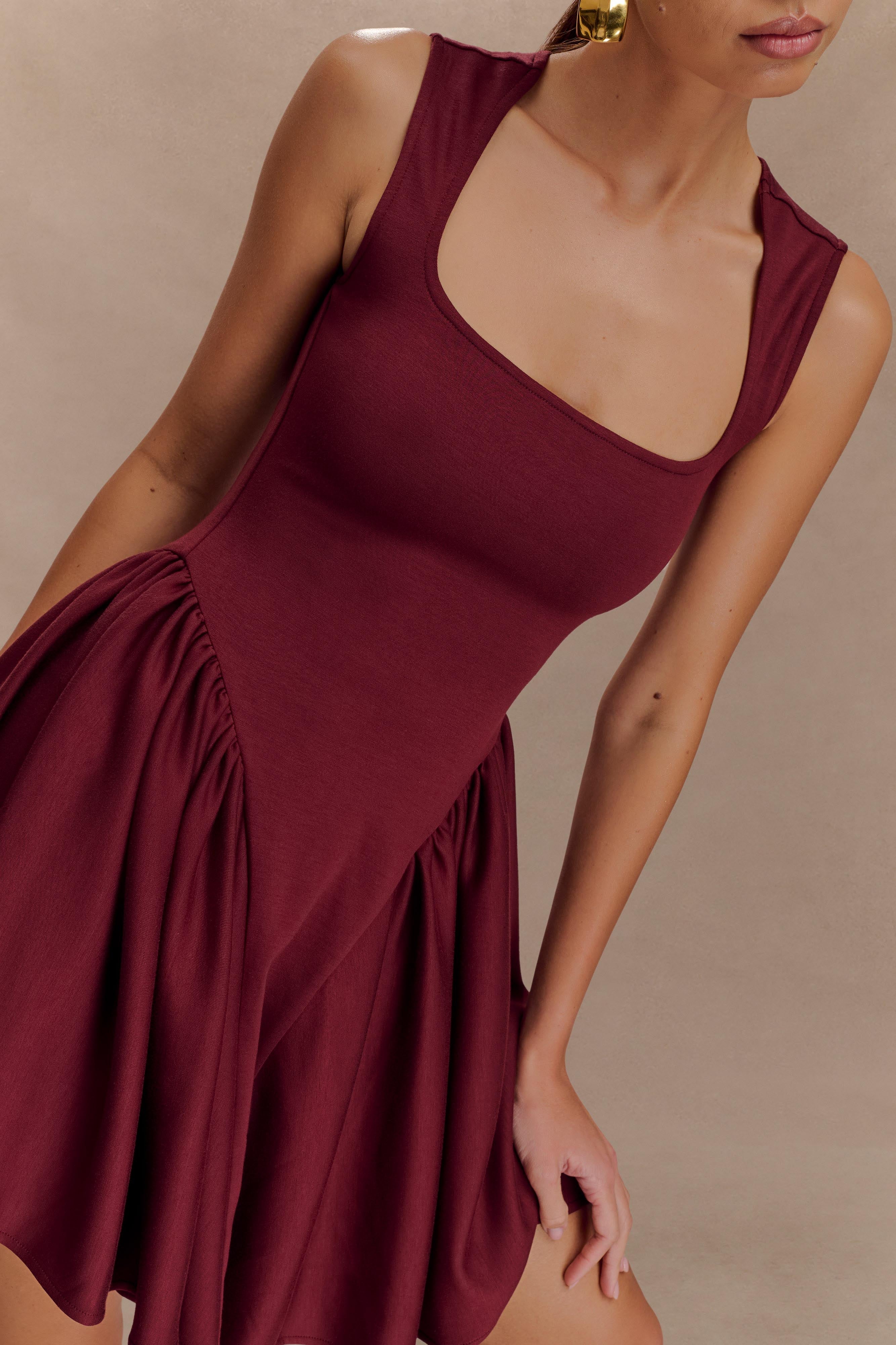 Sharon Scuba Jersey Mini Dress - Wine - Image 3