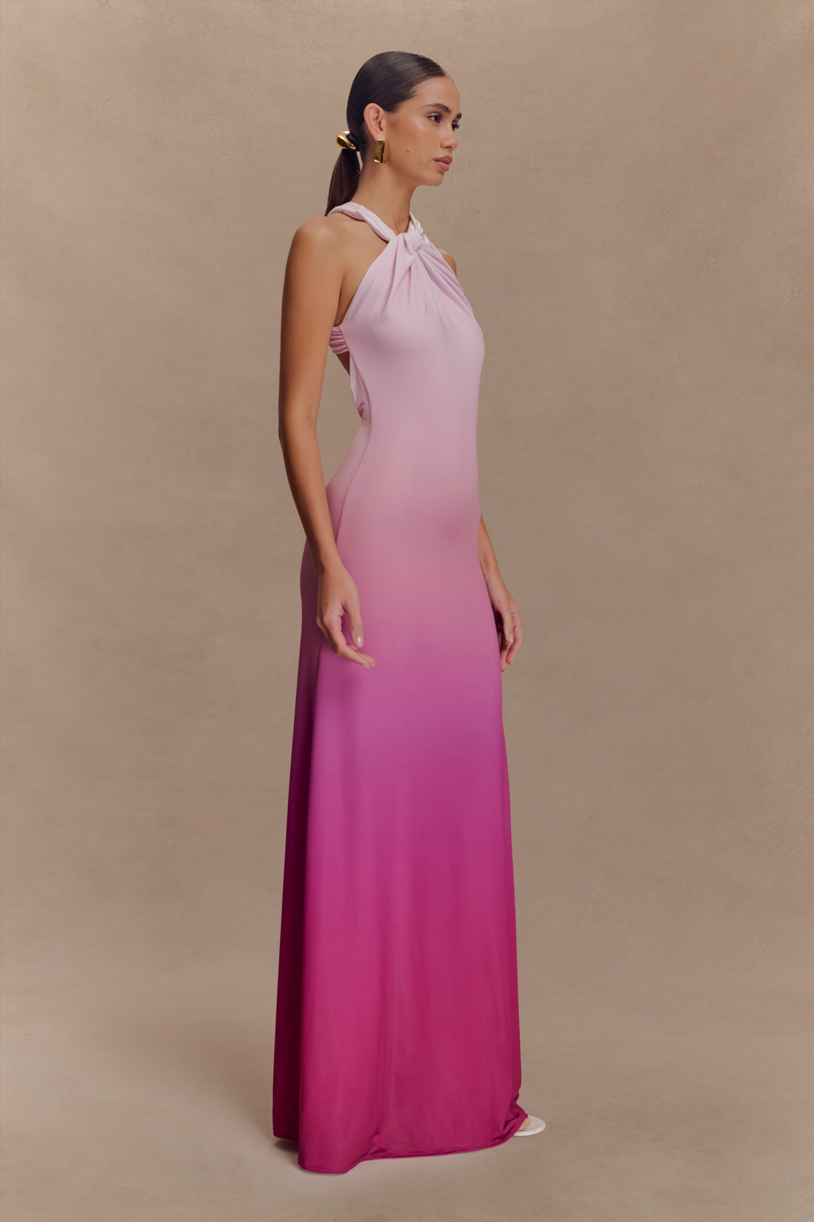Marlee Asymmetrical Slinky Maxi Dress - Ombre Pink - Image 3