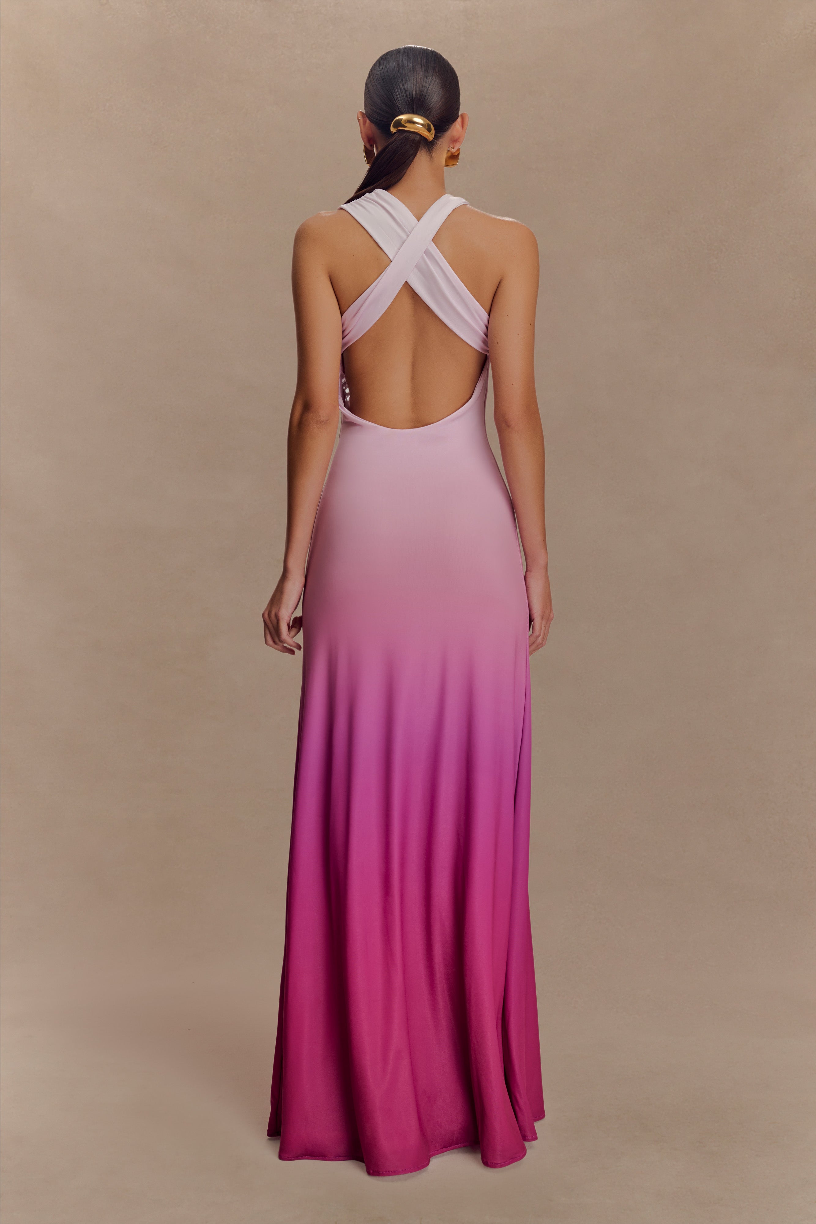 Alternative view of Marlee Asymmetrical Slinky Maxi Dress - Ombre Pink