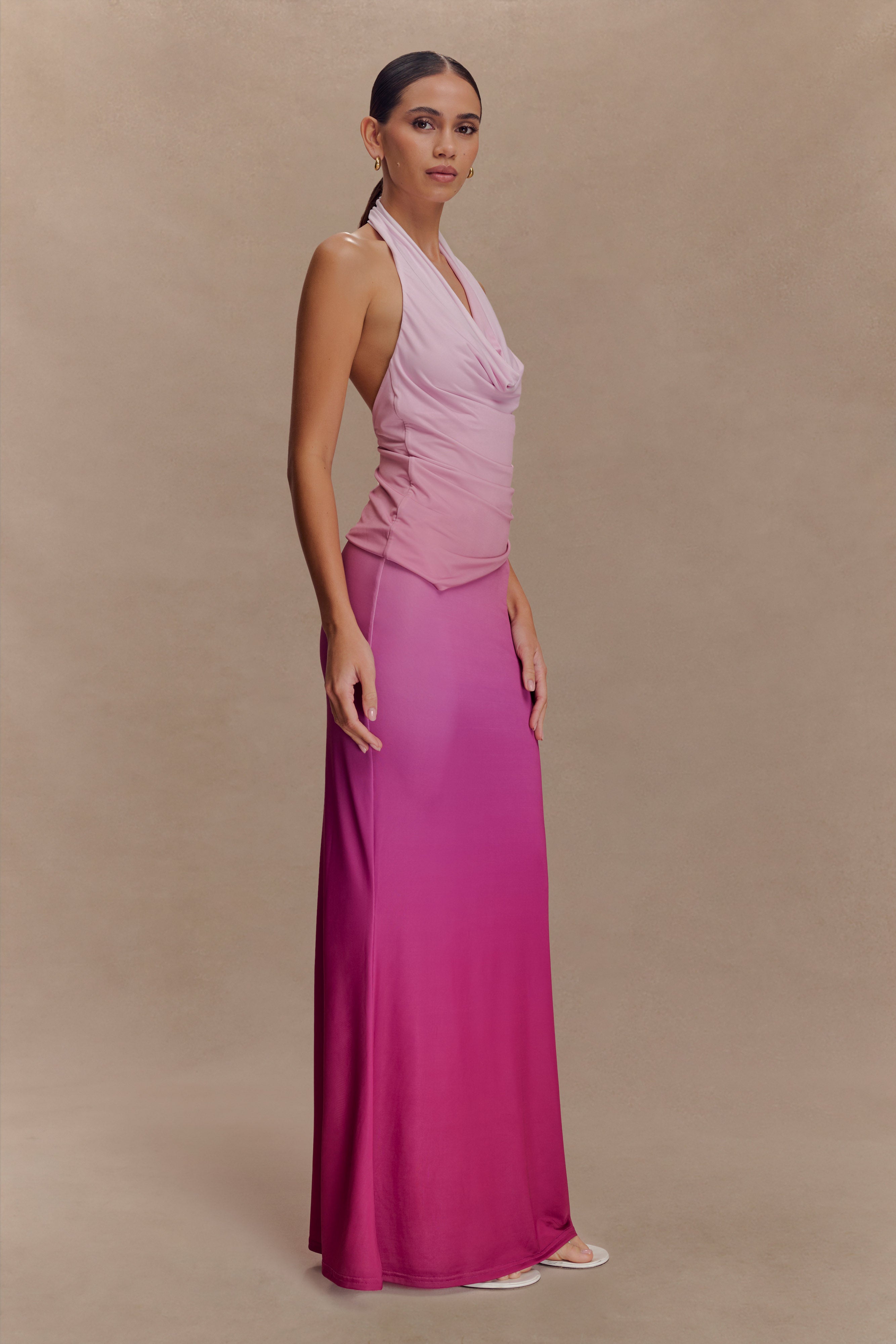 Bruna Slinky Fishtail Maxi Skirt - Ombre Pink - Image 5