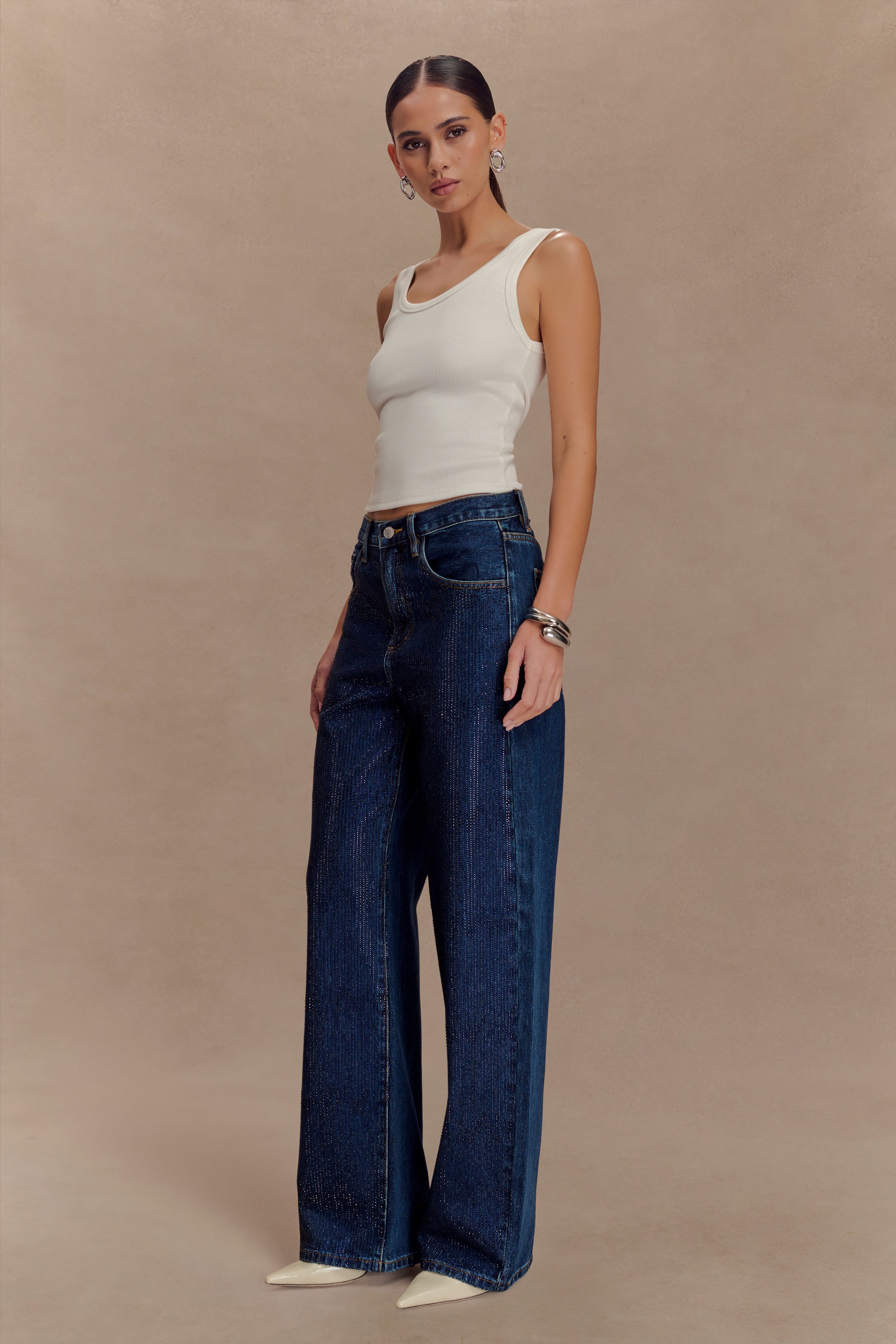 Laina Mid Rise Diamante Denim Jeans - Midnight Blue - Image 7