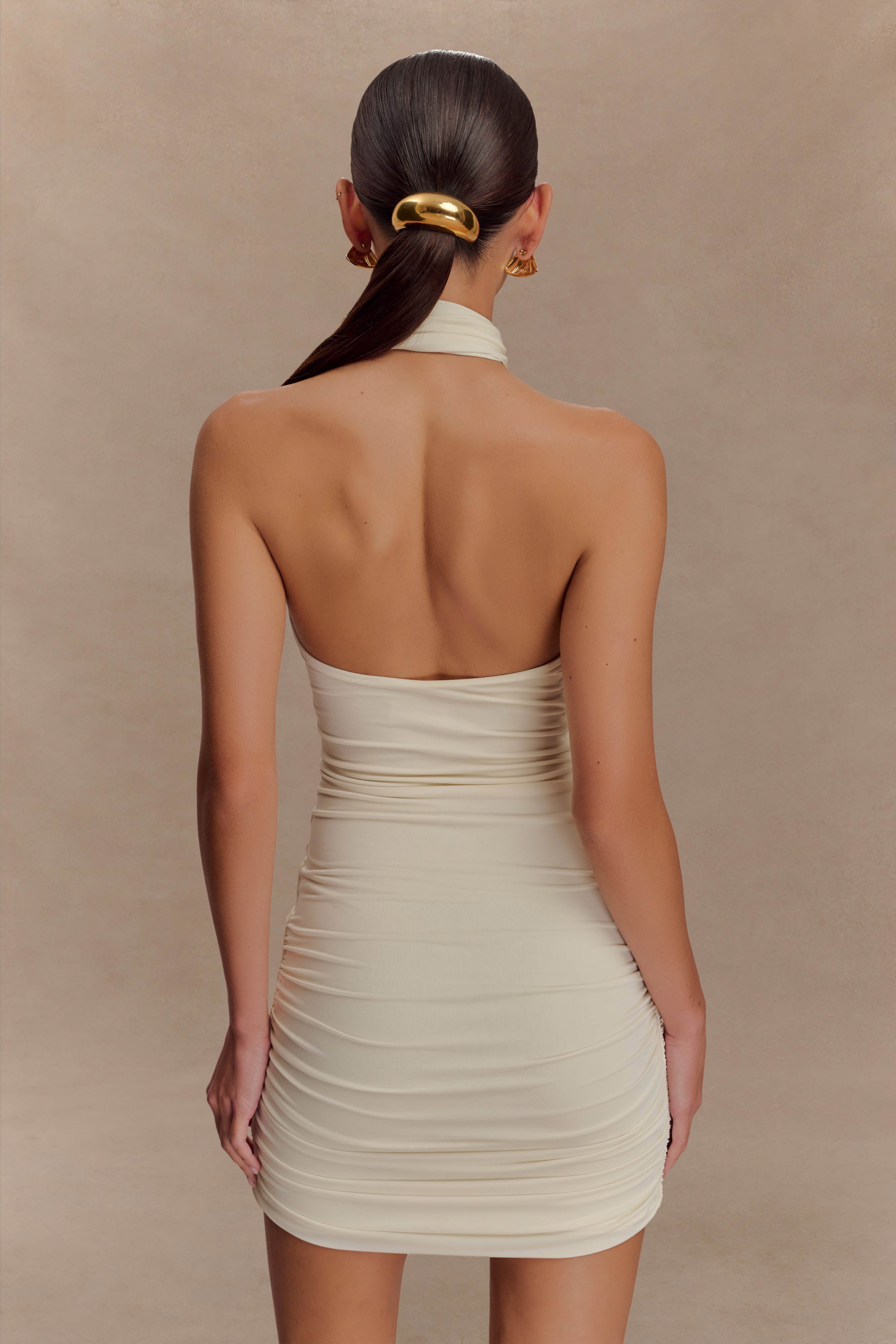 Mariposa Slinky Halter Mini Dress - Ivory - Image 5