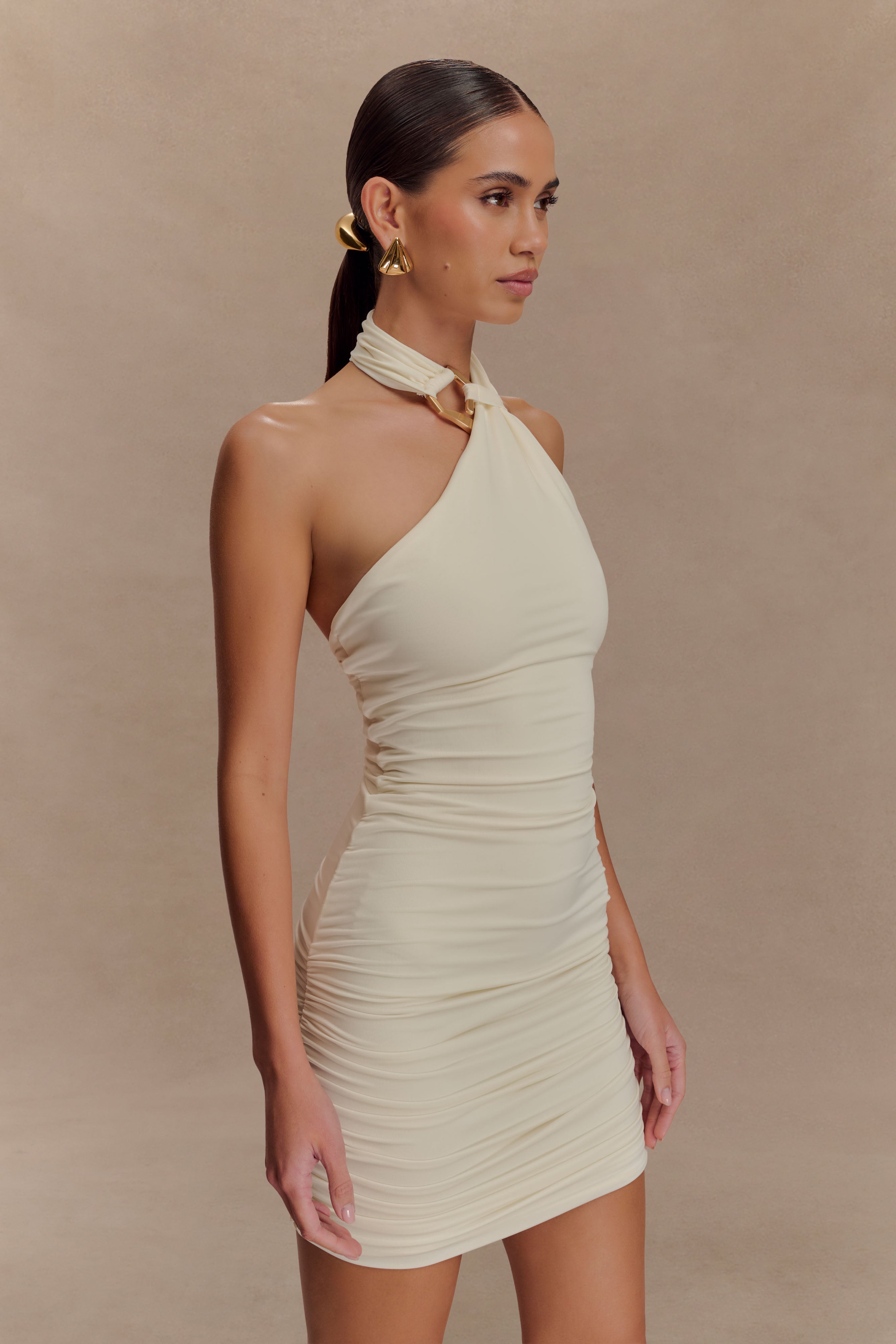 Mariposa Slinky Halter Mini Dress - Ivory - Image 4