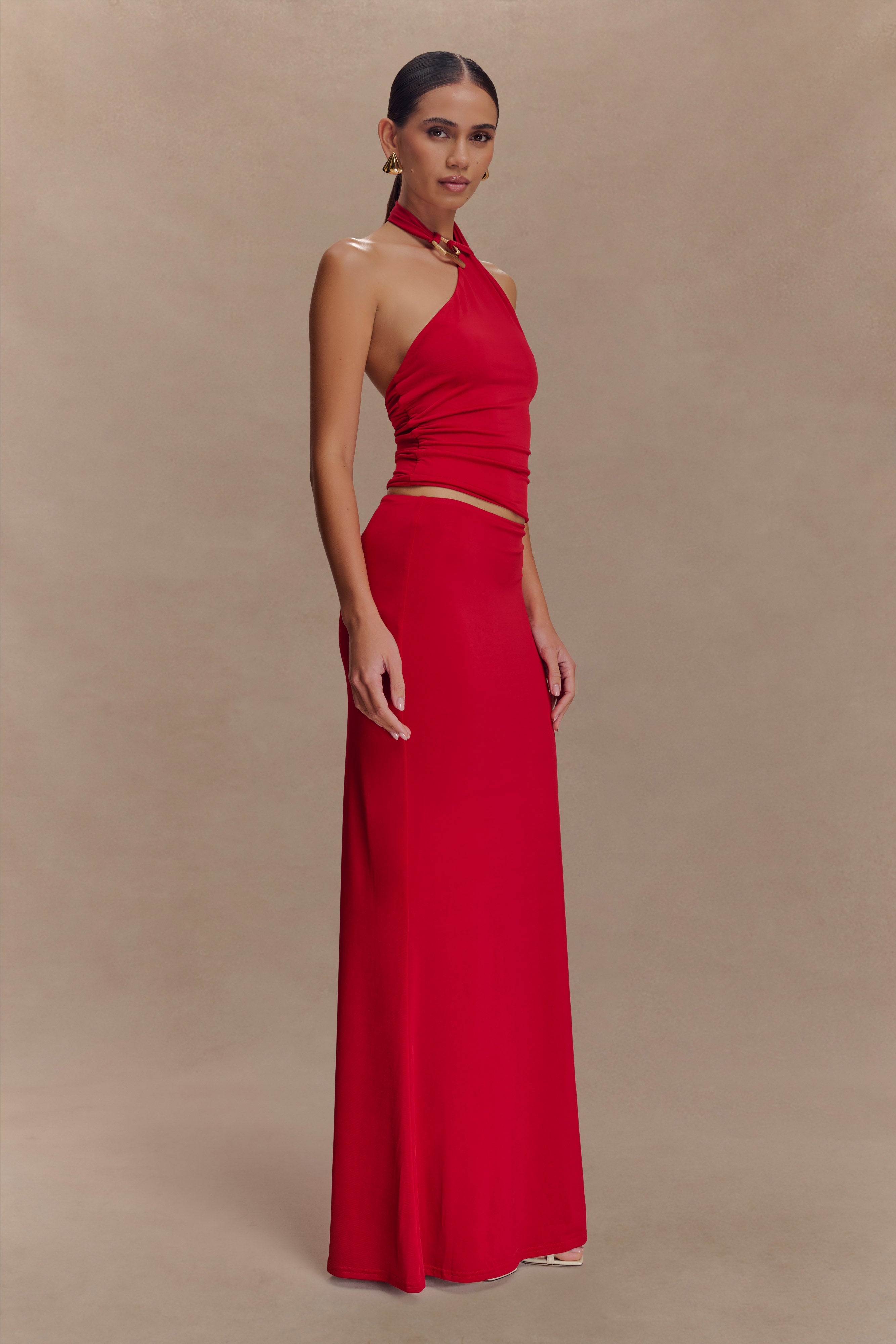 Bruna Slinky Fishtail Maxi Skirt - Red - Image 4
