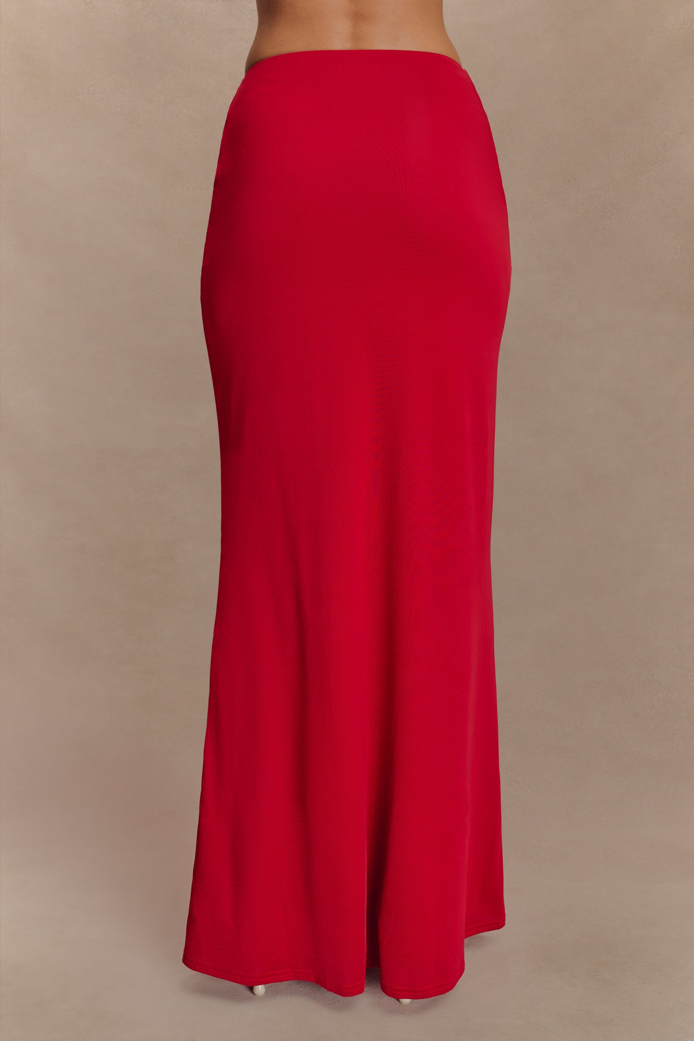 Bruna Slinky Fishtail Maxi Skirt - Red - Image 3