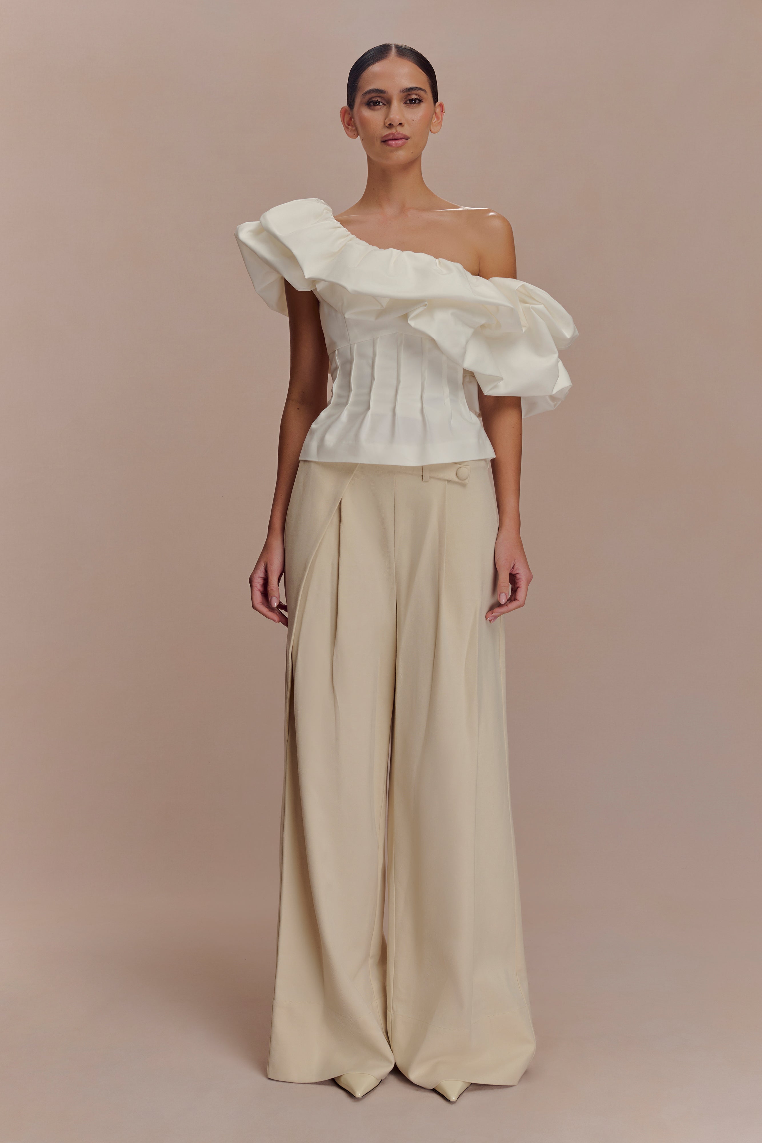Debbie One Shoulder Bubble Top - White - Image 5
