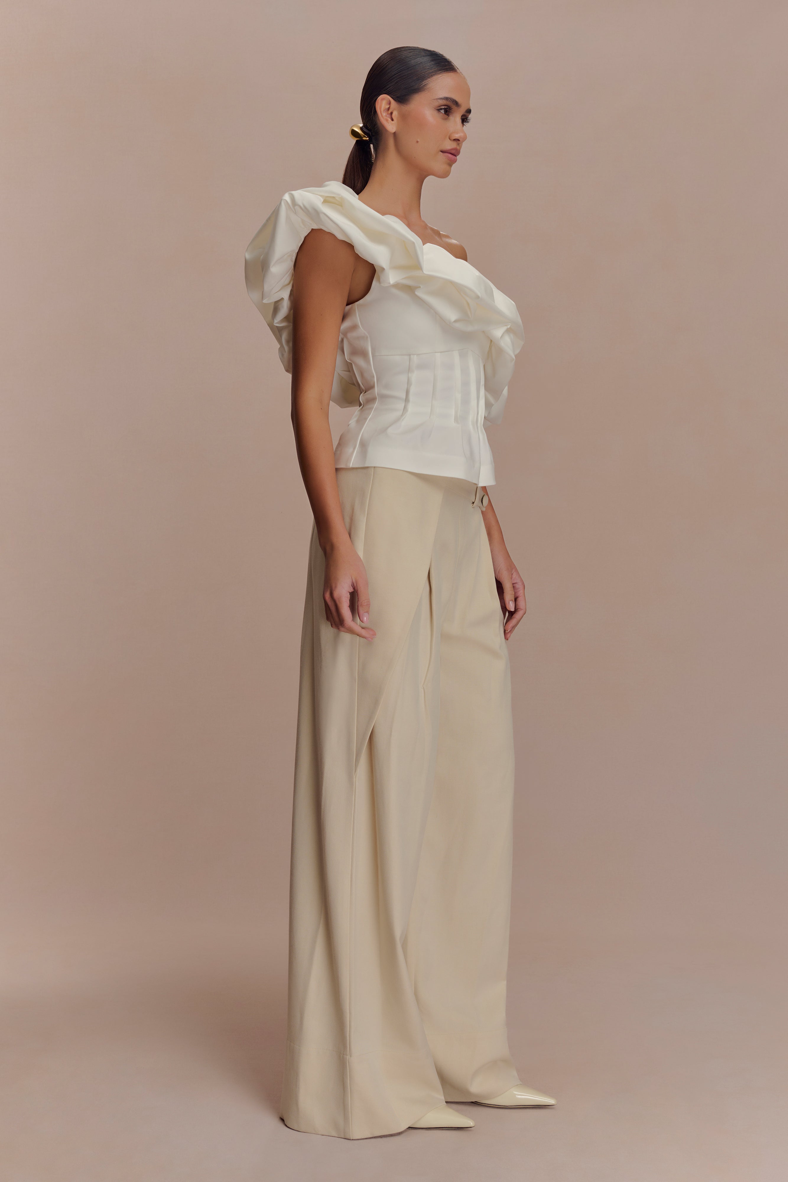 Debbie One Shoulder Bubble Top - White - Image 4