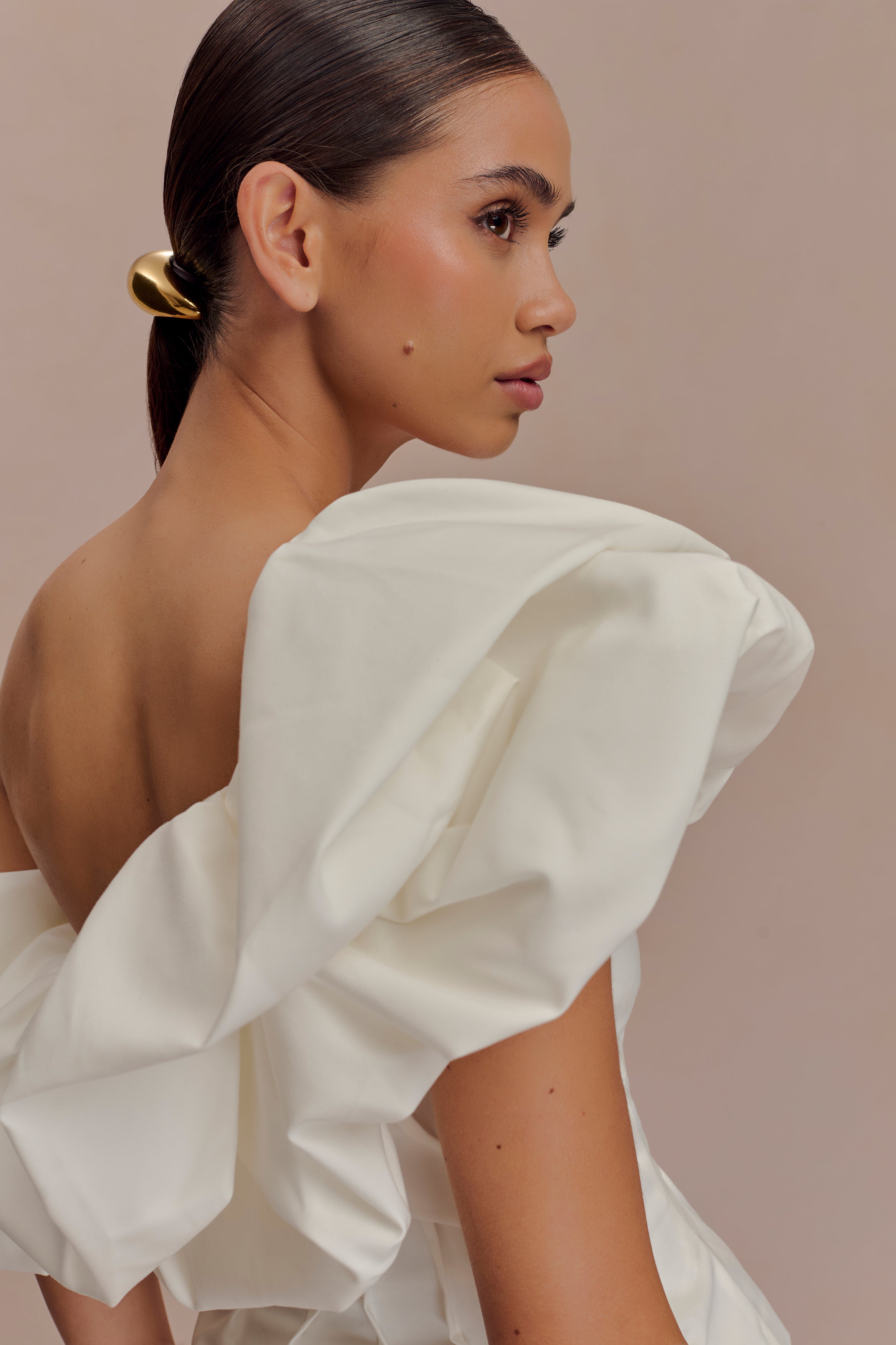 Debbie One Shoulder Bubble Top - White - Image 3