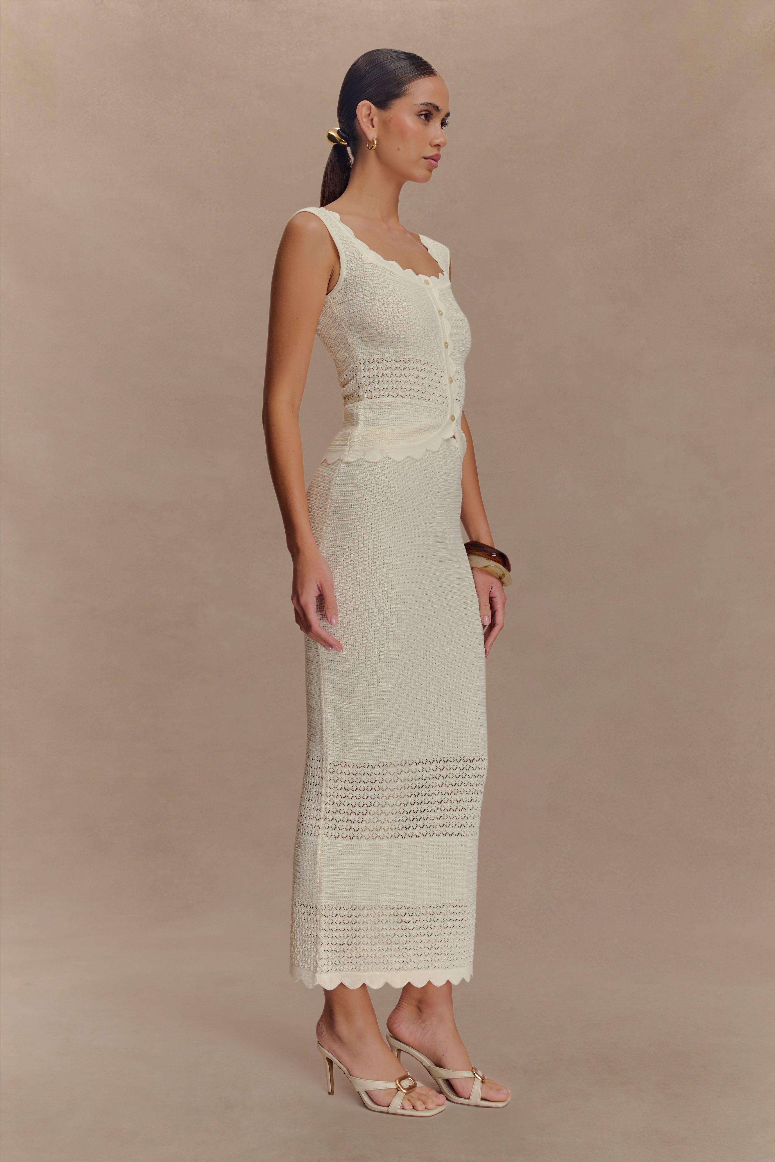 Alternative view of Madeline Scallop Knit Midi Skirt - Ivory