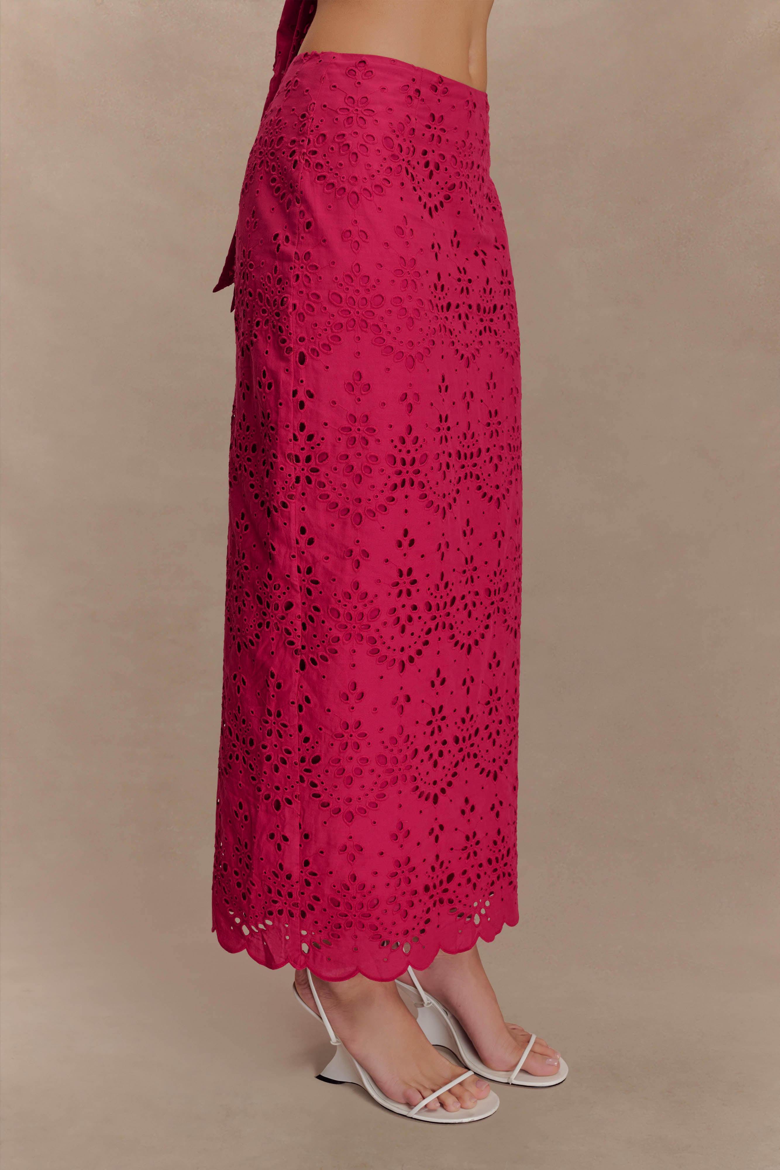 Kensley Broderie Midi Skirt - Dragonfruit - Image 4