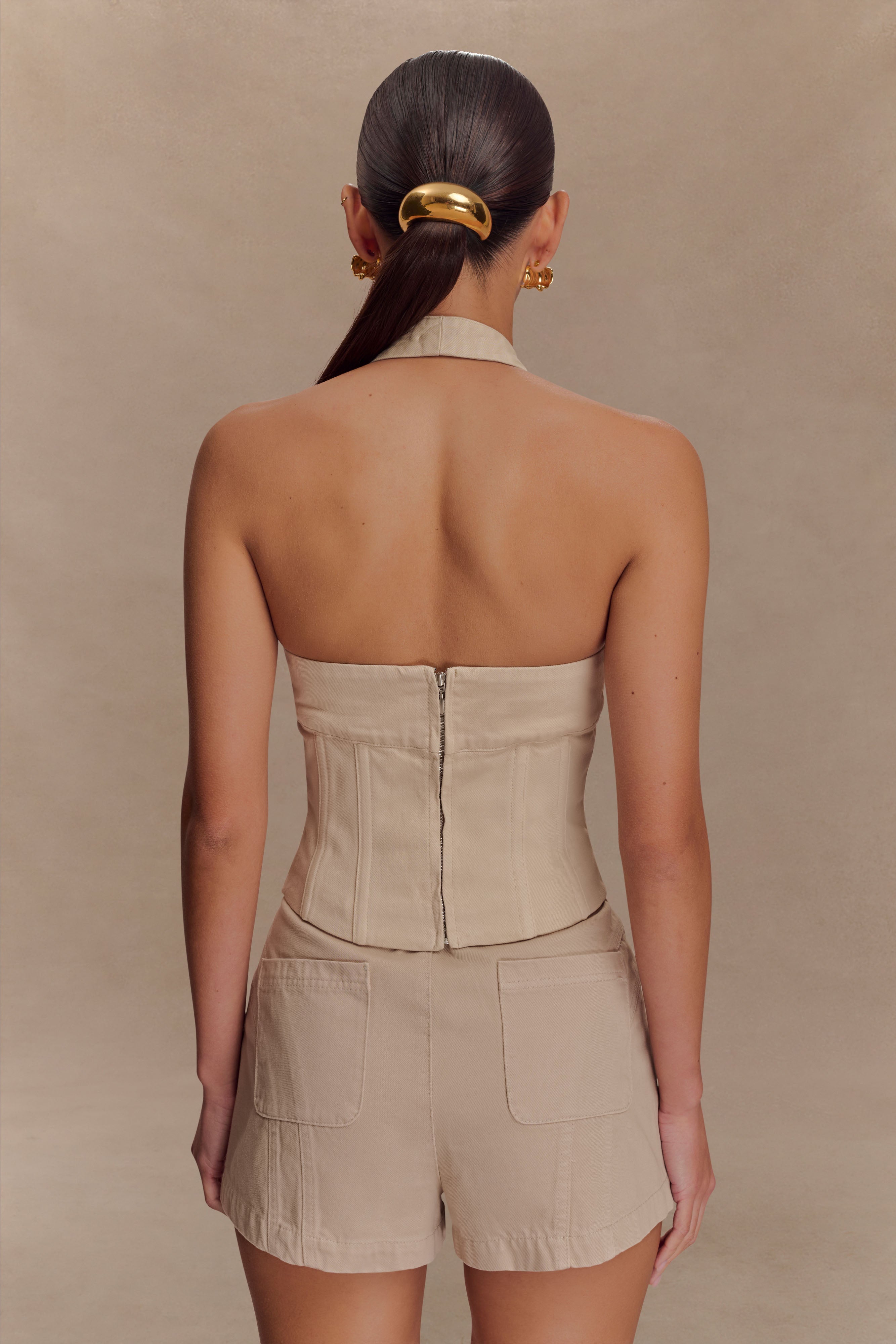 Alternative view of Meadow Denim Corset Halter Top - Stone Wash