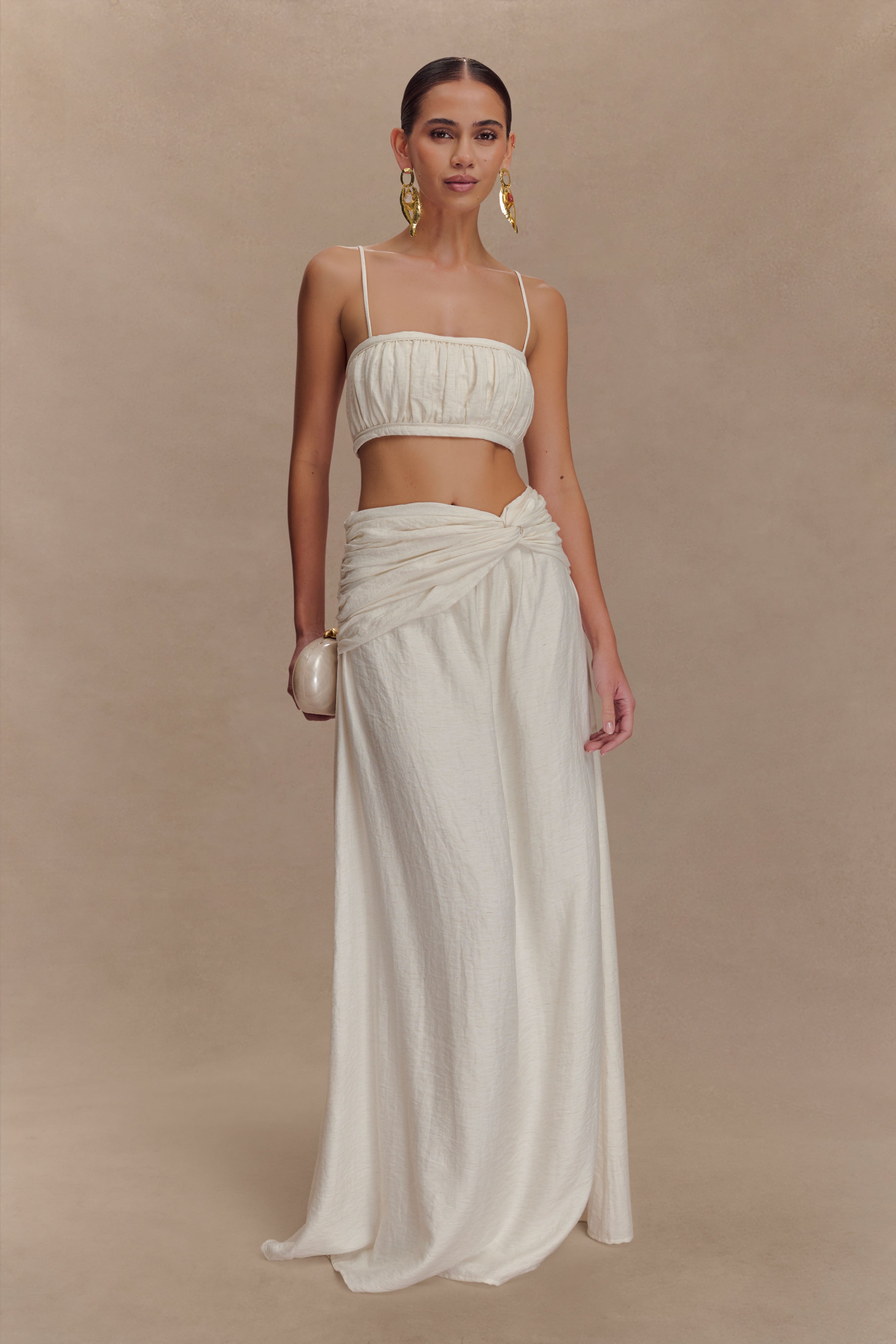 Scottie Shirred Linen Bandeau - Oat Marle - Image 6