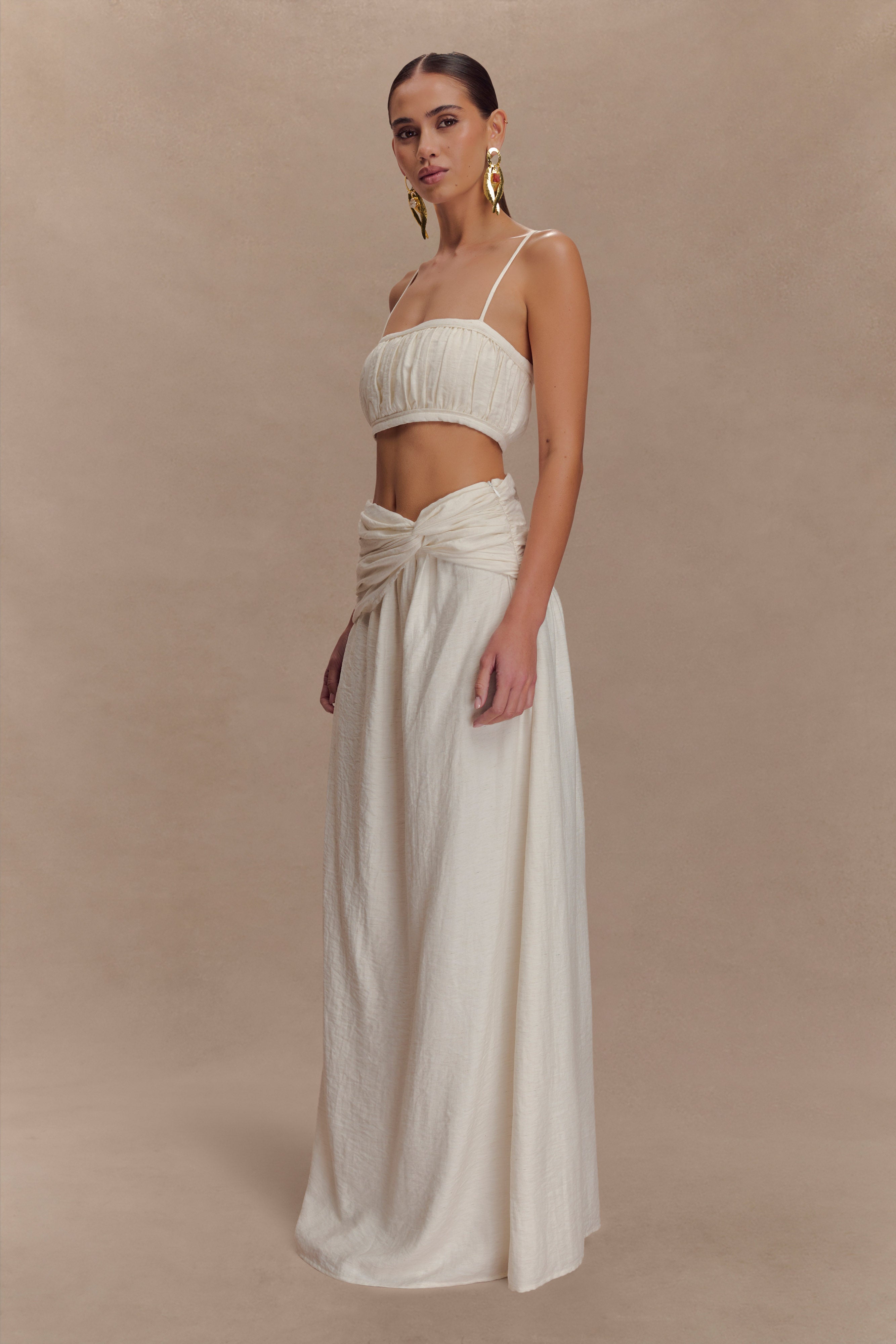 Scottie Shirred Linen Bandeau - Oat Marle - Image 5