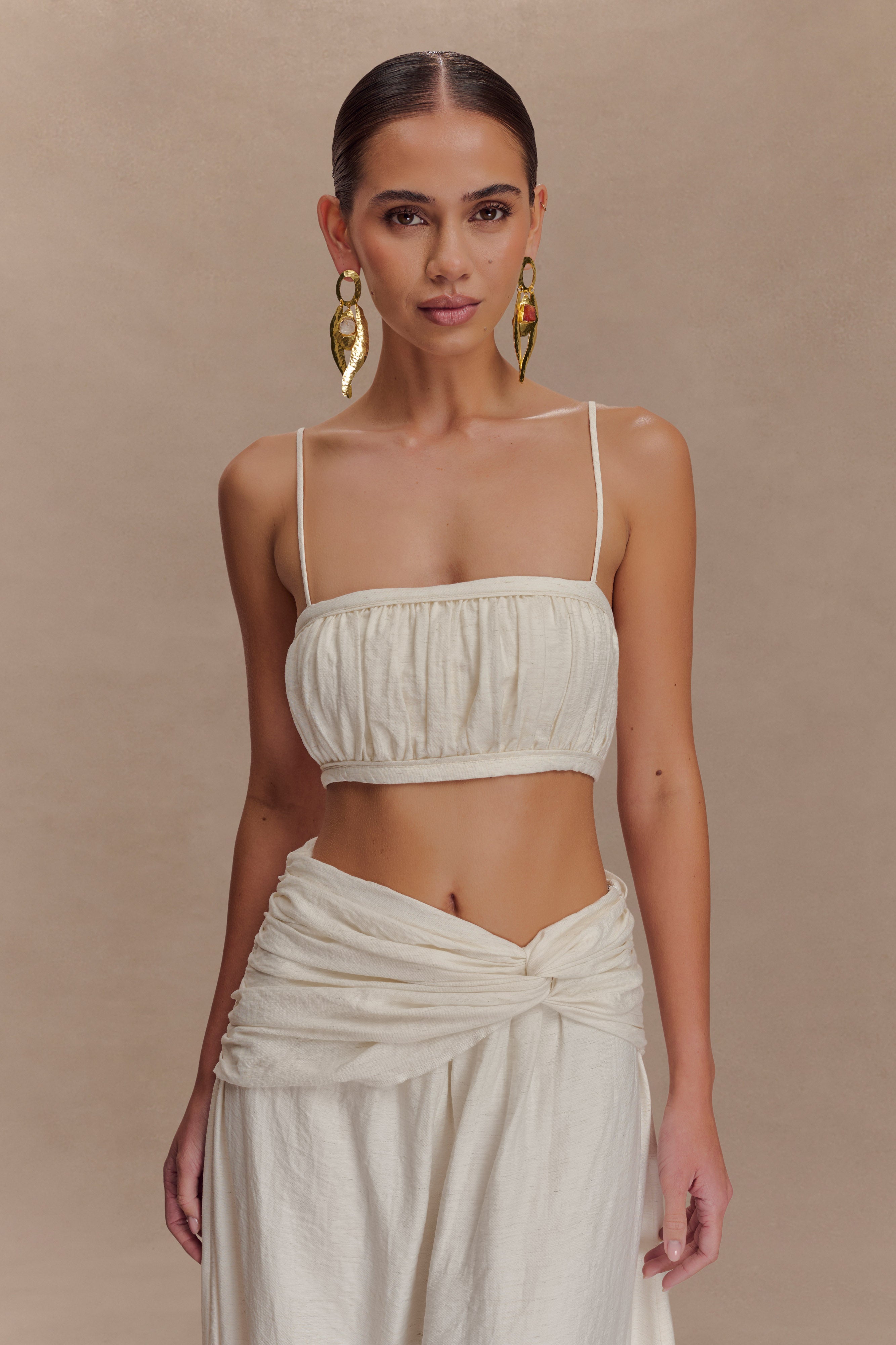 Scottie Shirred Linen Bandeau - Oat Marle - Image 4