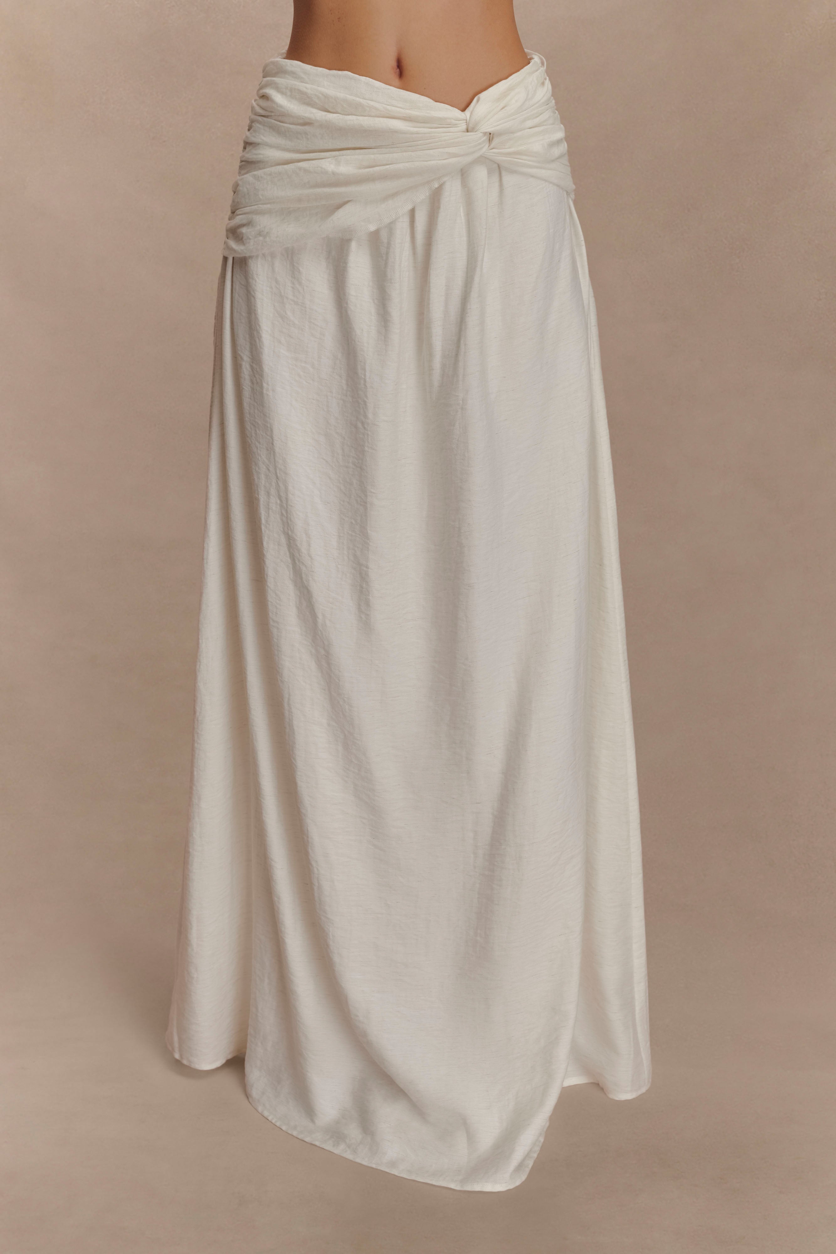 Scottie Gathered Linen Knot Maxi Skirt - Oat Marle - Image 7