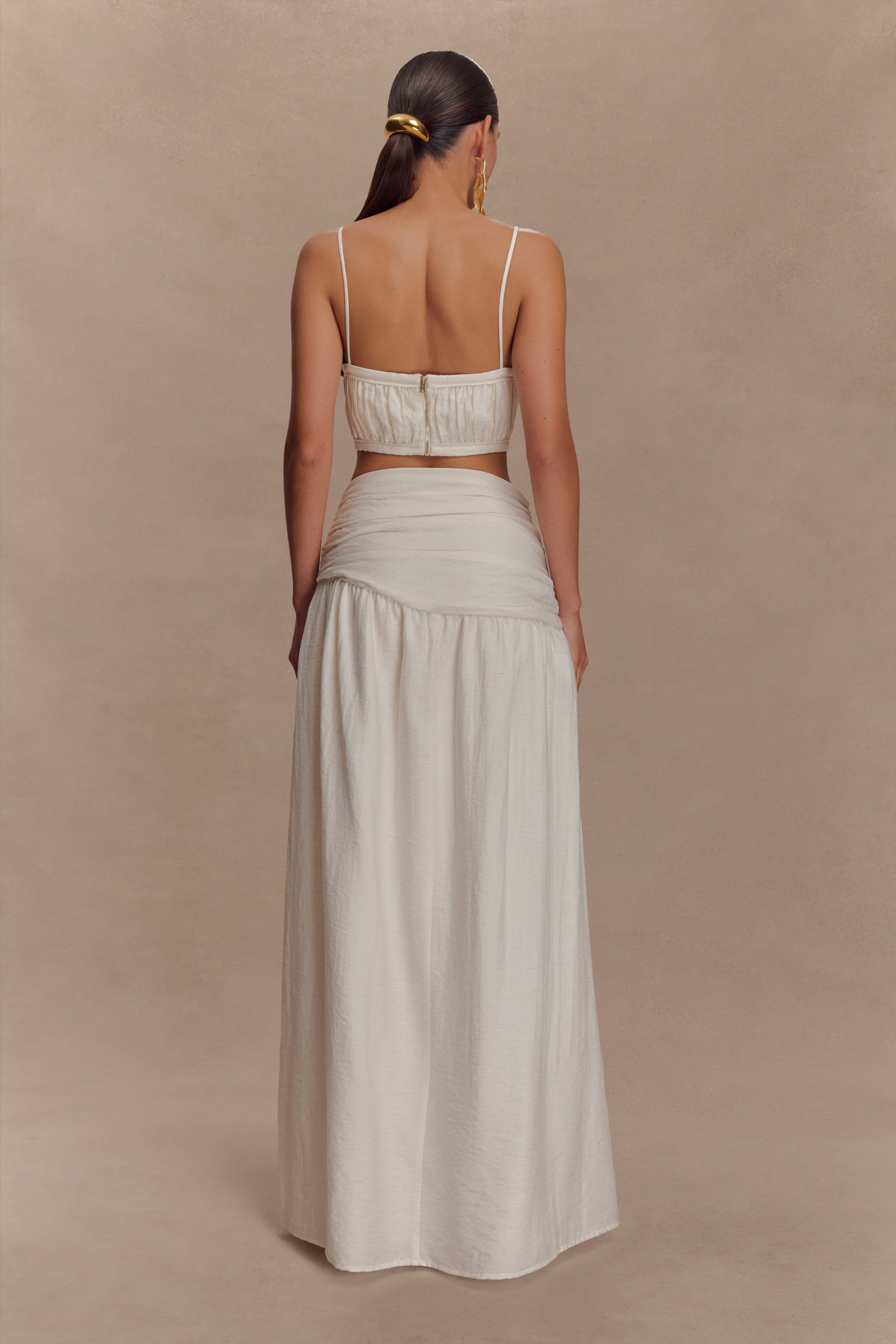 Scottie Gathered Linen Knot Maxi Skirt - Oat Marle - Image 4