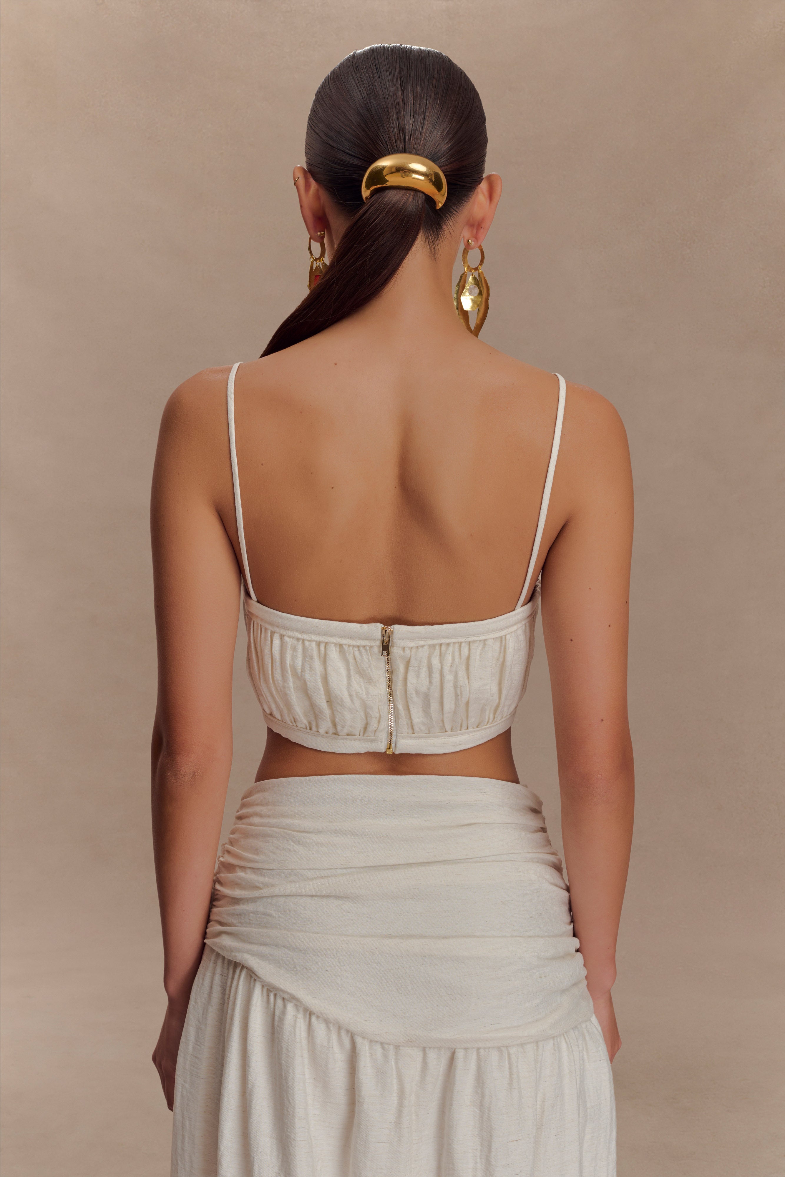 Alternative view of Scottie Shirred Linen Bandeau - Oat Marle
