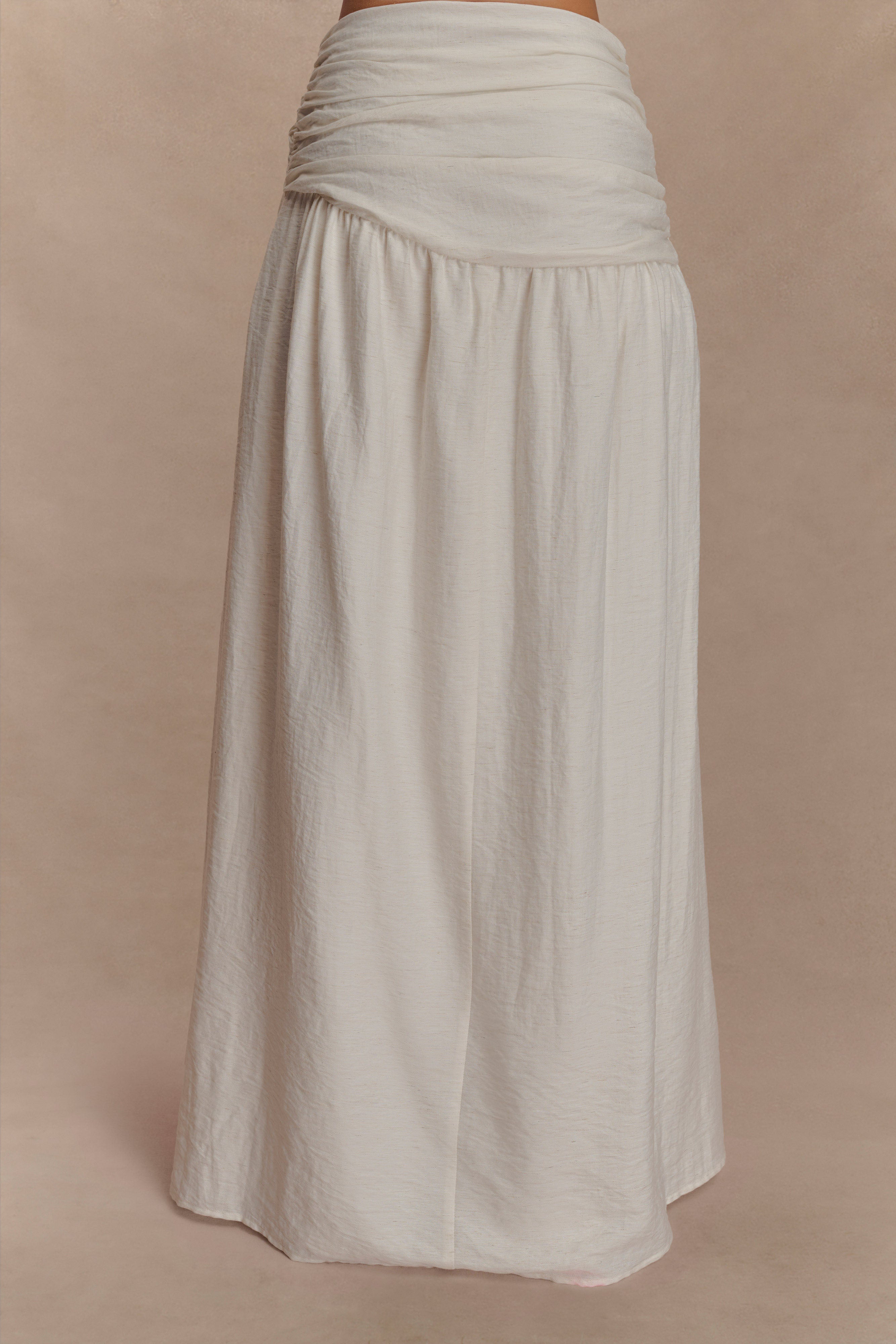 Scottie Gathered Linen Knot Maxi Skirt - Oat Marle - Image 6