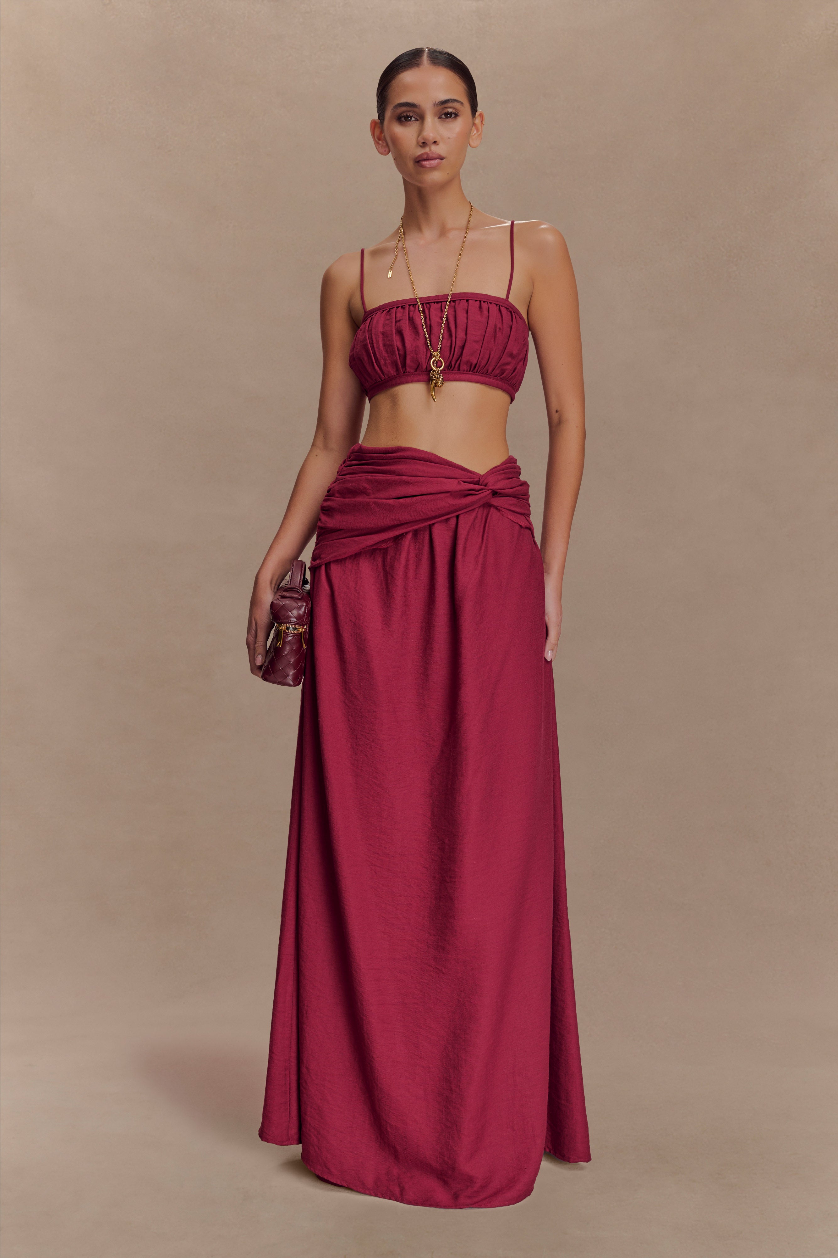Scottie Shirred Linen Bandeau - Wine - Image 6