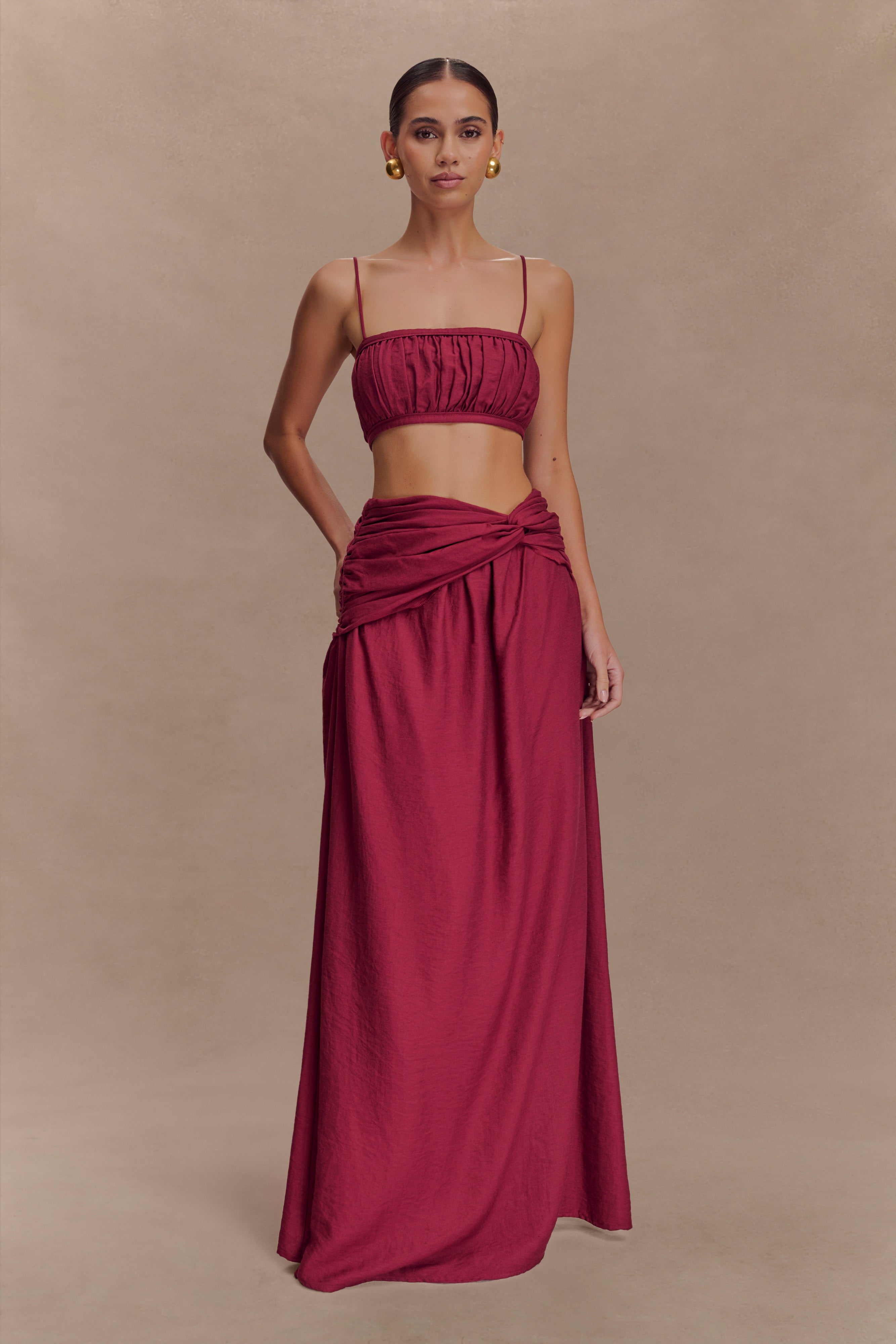 Scottie Shirred Linen Bandeau - Wine - Image 5