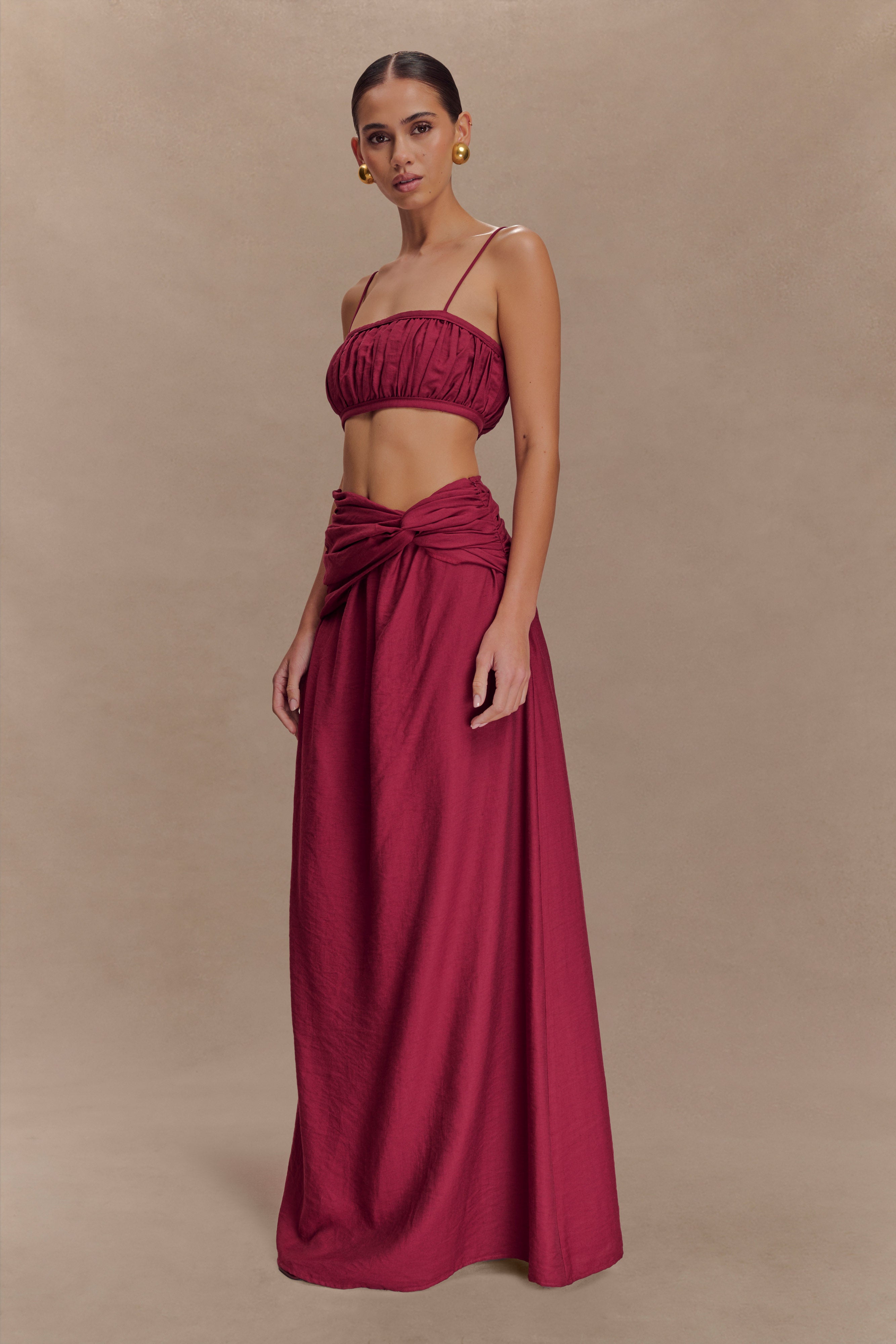 Alternative view of Scottie Gathered Linen Knot Maxi Skirt - Wine