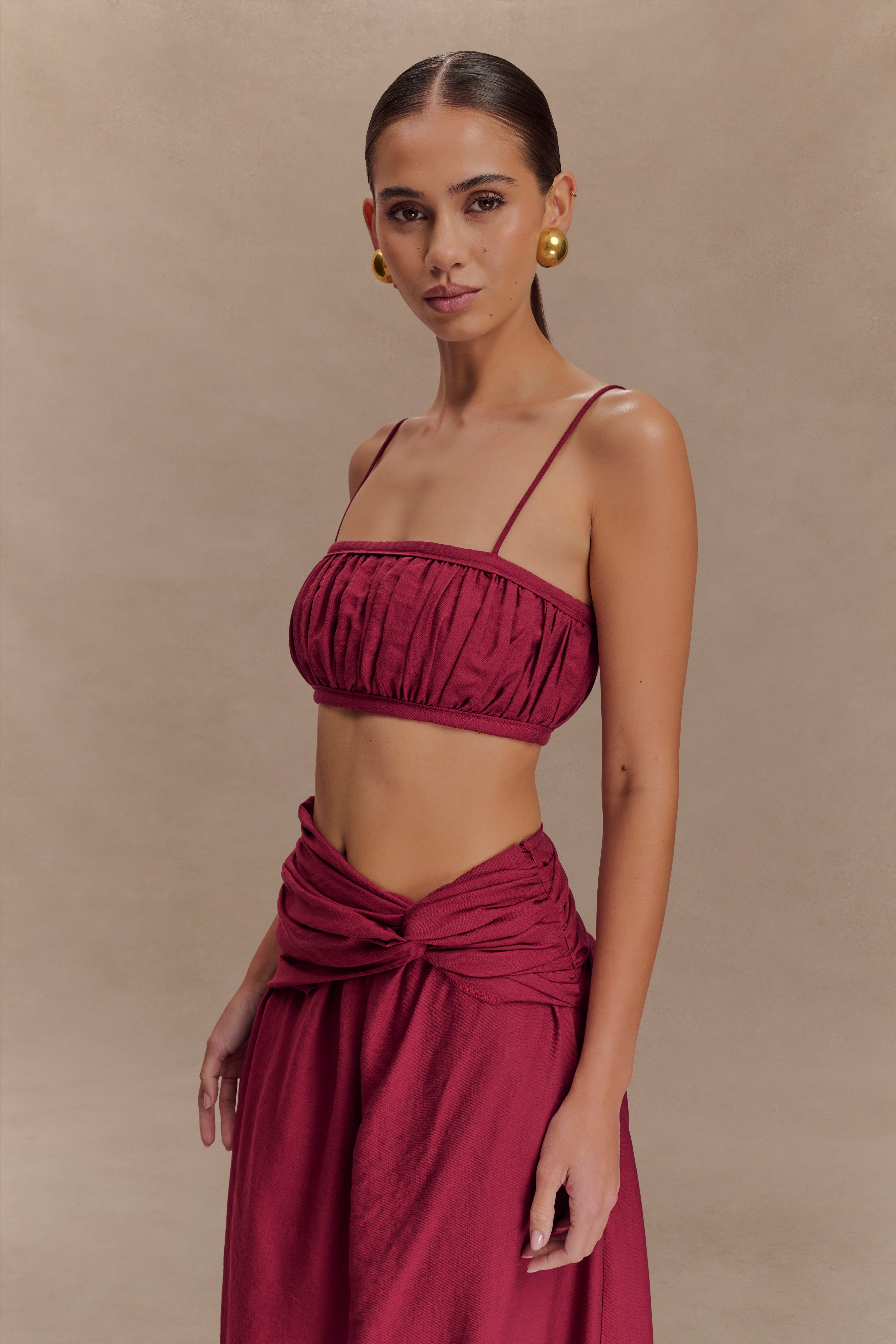 Alternative view of Scottie Shirred Linen Bandeau - Wine