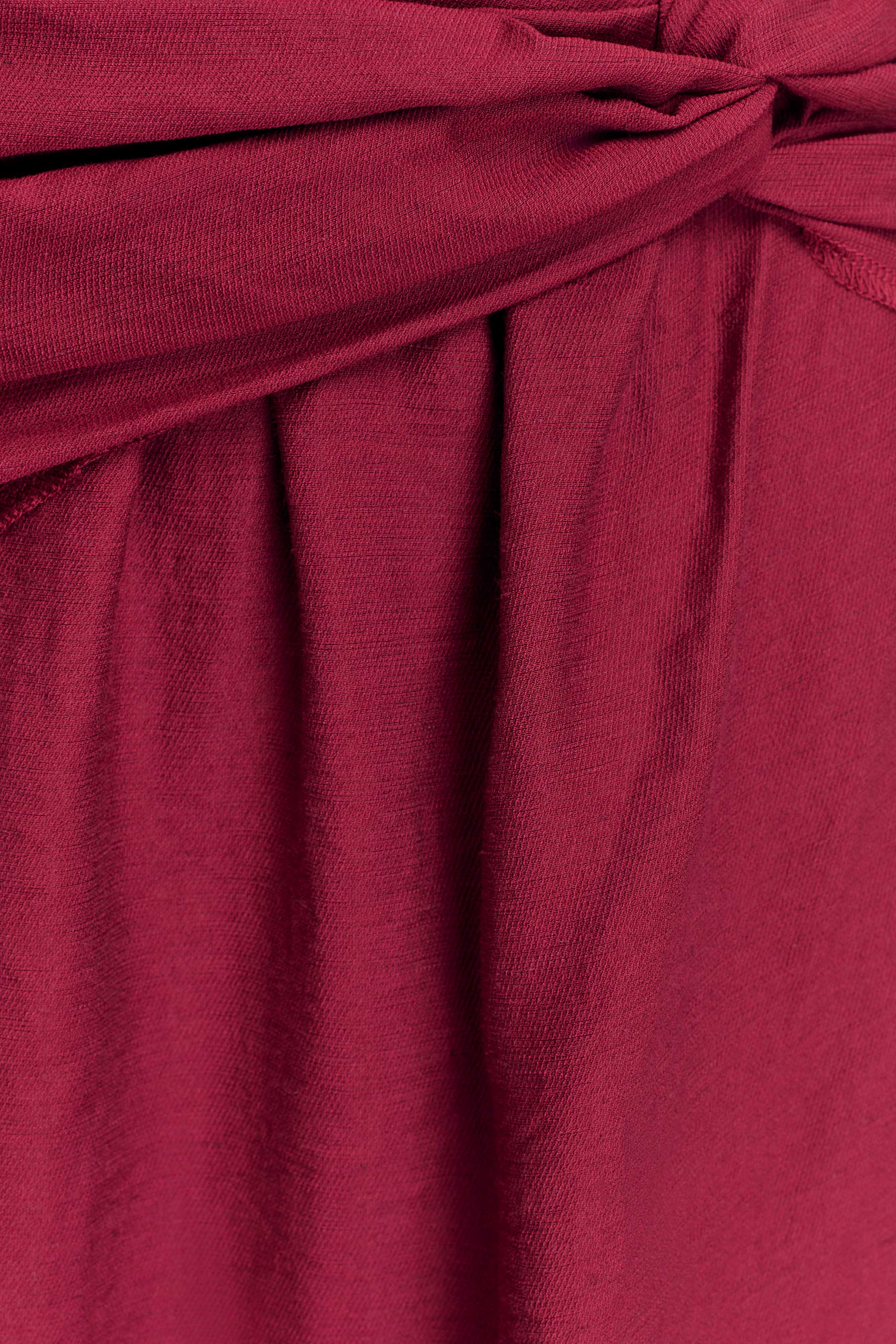 Scottie Gathered Linen Knot Maxi Skirt - Wine - Image 4